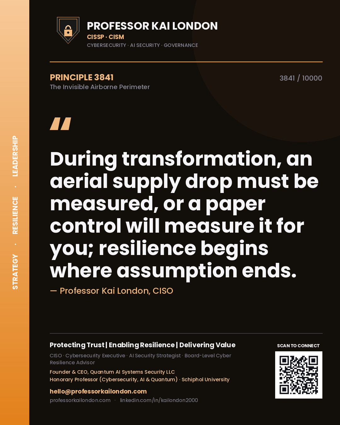 Professor Kai London principle 3841: During transformation, an aerial supply drop must be measured, or a paper control will measure it for you; resilience begins where assumption ends.