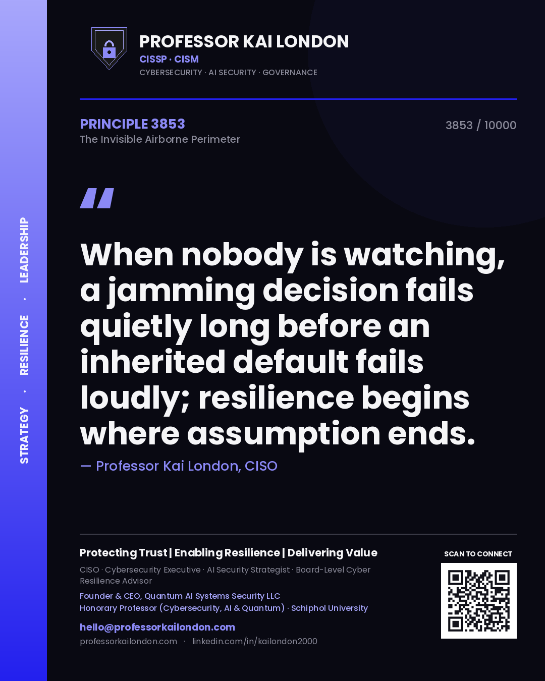 Professor Kai London principle 3853: When nobody is watching, a jamming decision fails quietly long before an inherited default fails loudly; resilience begins where assumption ends.