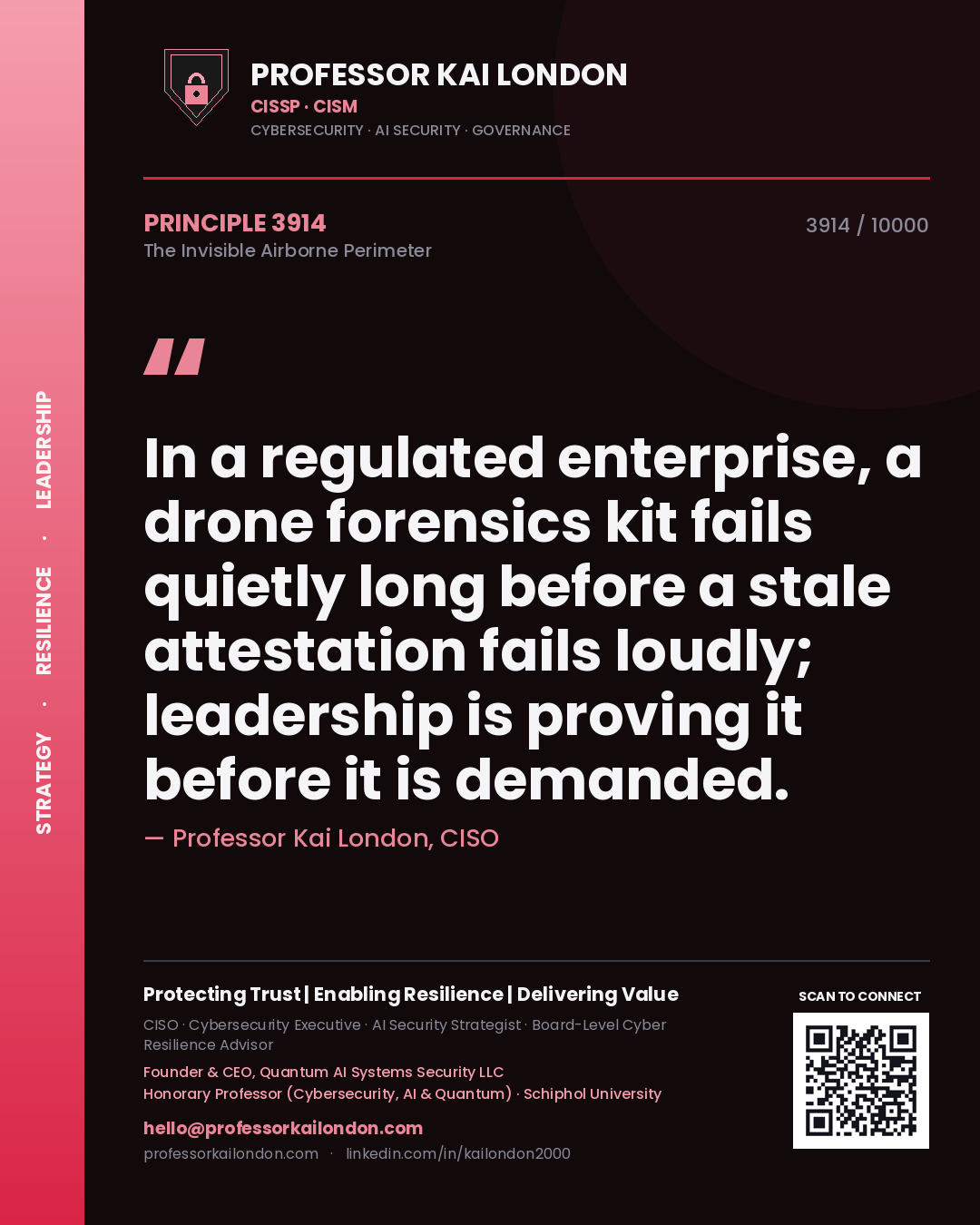 Professor Kai London principle 3914: In a regulated enterprise, a drone forensics kit fails quietly long before a stale attestation fails loudly; leadership is proving it before it is demanded.