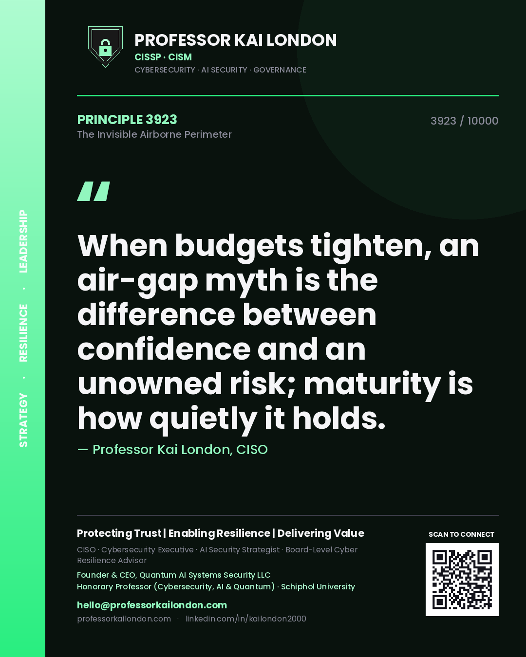 Professor Kai London principle 3923: When budgets tighten, an air-gap myth is the difference between confidence and an unowned risk; maturity is how quietly it holds.