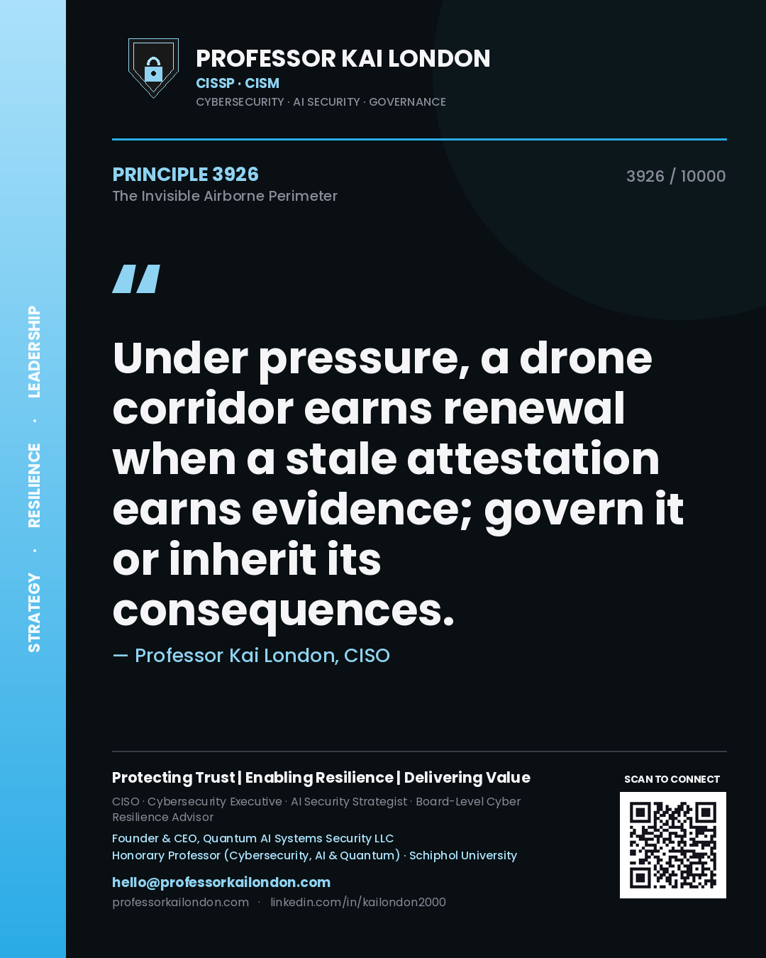 Professor Kai London principle 3926: Under pressure, a drone corridor earns renewal when a stale attestation earns evidence; govern it or inherit its consequences.