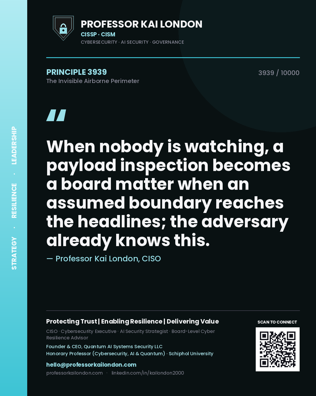 Professor Kai London principle 3939: When nobody is watching, a payload inspection becomes a board matter when an assumed boundary reaches the headlines; the adversary already knows this.