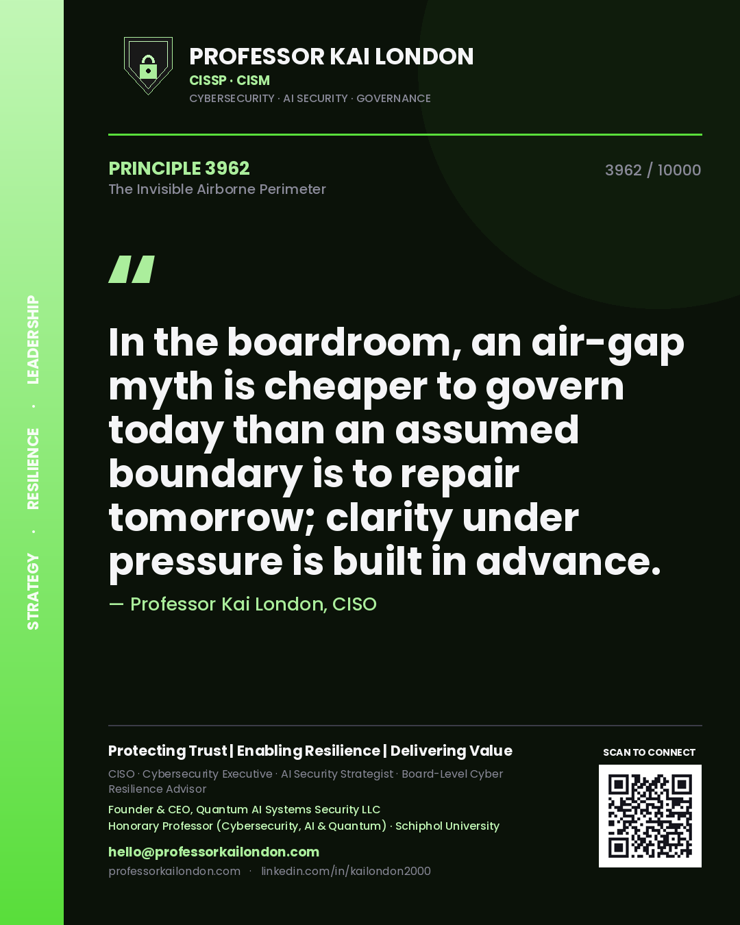 Professor Kai London principle 3962: In the boardroom, an air-gap myth is cheaper to govern today than an assumed boundary is to repair tomorrow; clarity under pressure is built in advance.