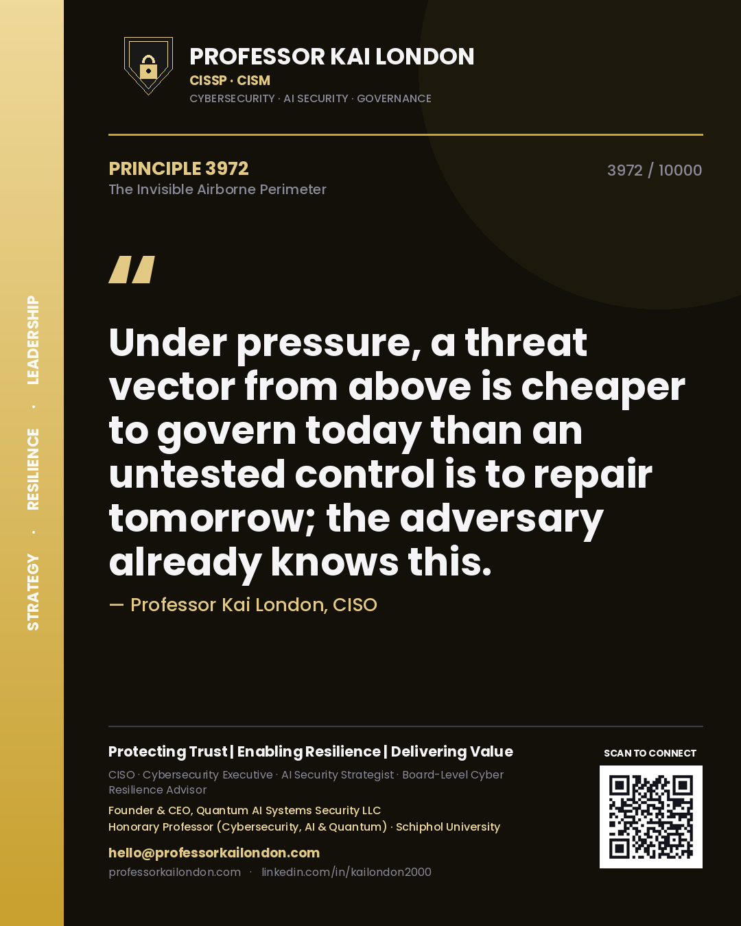Professor Kai London principle 3972: Under pressure, a threat vector from above is cheaper to govern today than an untested control is to repair tomorrow; the adversary already knows this.