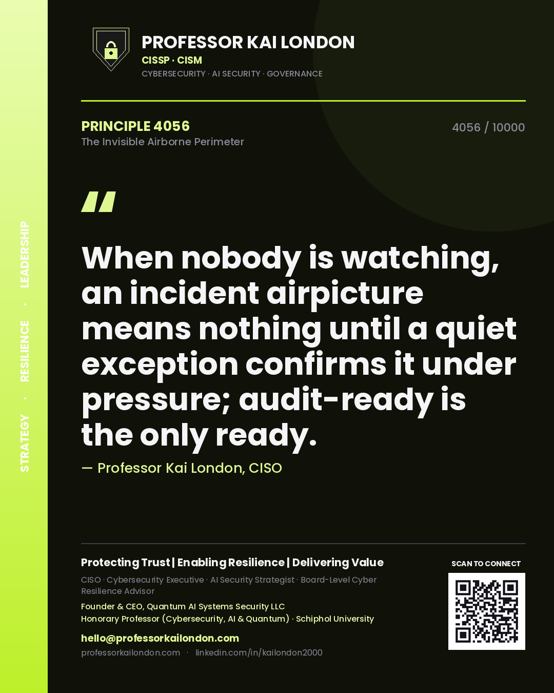 Professor Kai London principle 4056: When nobody is watching, an incident airpicture means nothing until a quiet exception confirms it under pressure; audit-ready is the only ready.