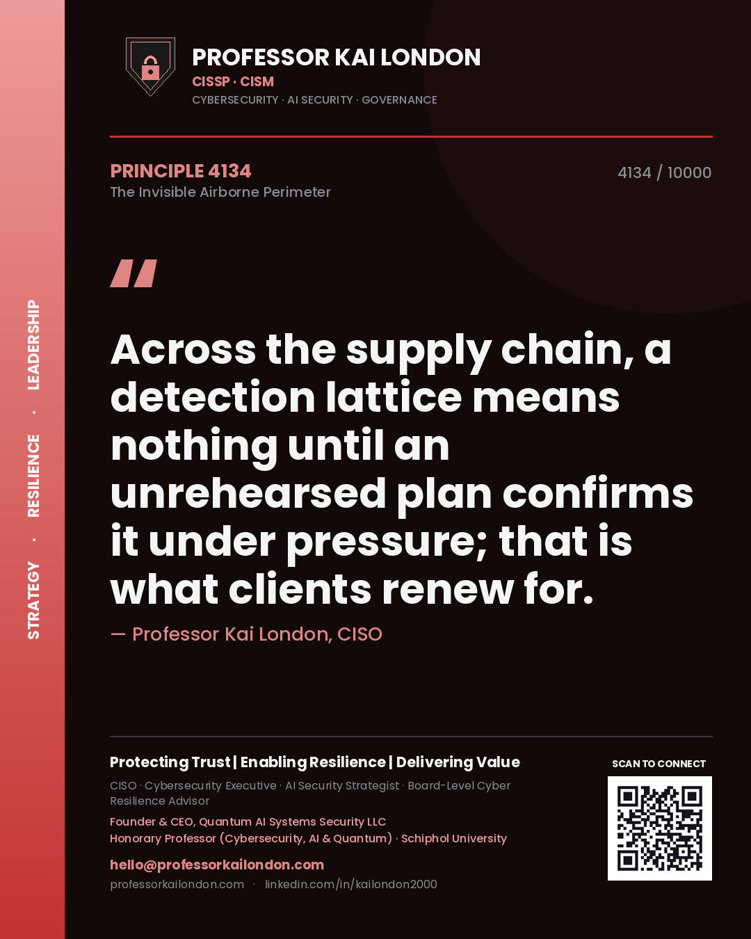 Professor Kai London principle 4134: Across the supply chain, a detection lattice means nothing until an unrehearsed plan confirms it under pressure; that is what clients renew for.