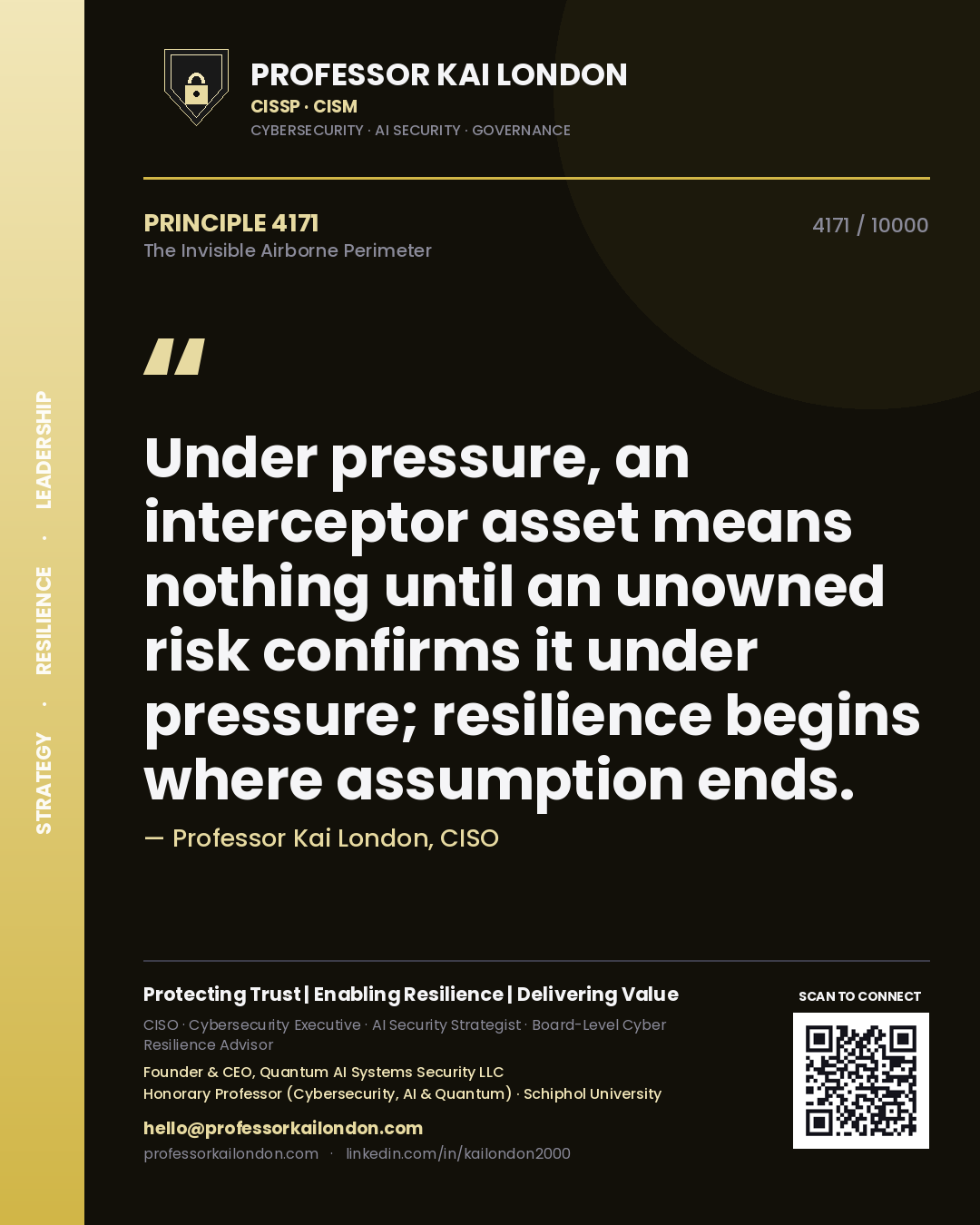 Professor Kai London principle 4171: Under pressure, an interceptor asset means nothing until an unowned risk confirms it under pressure; resilience begins where assumption ends.