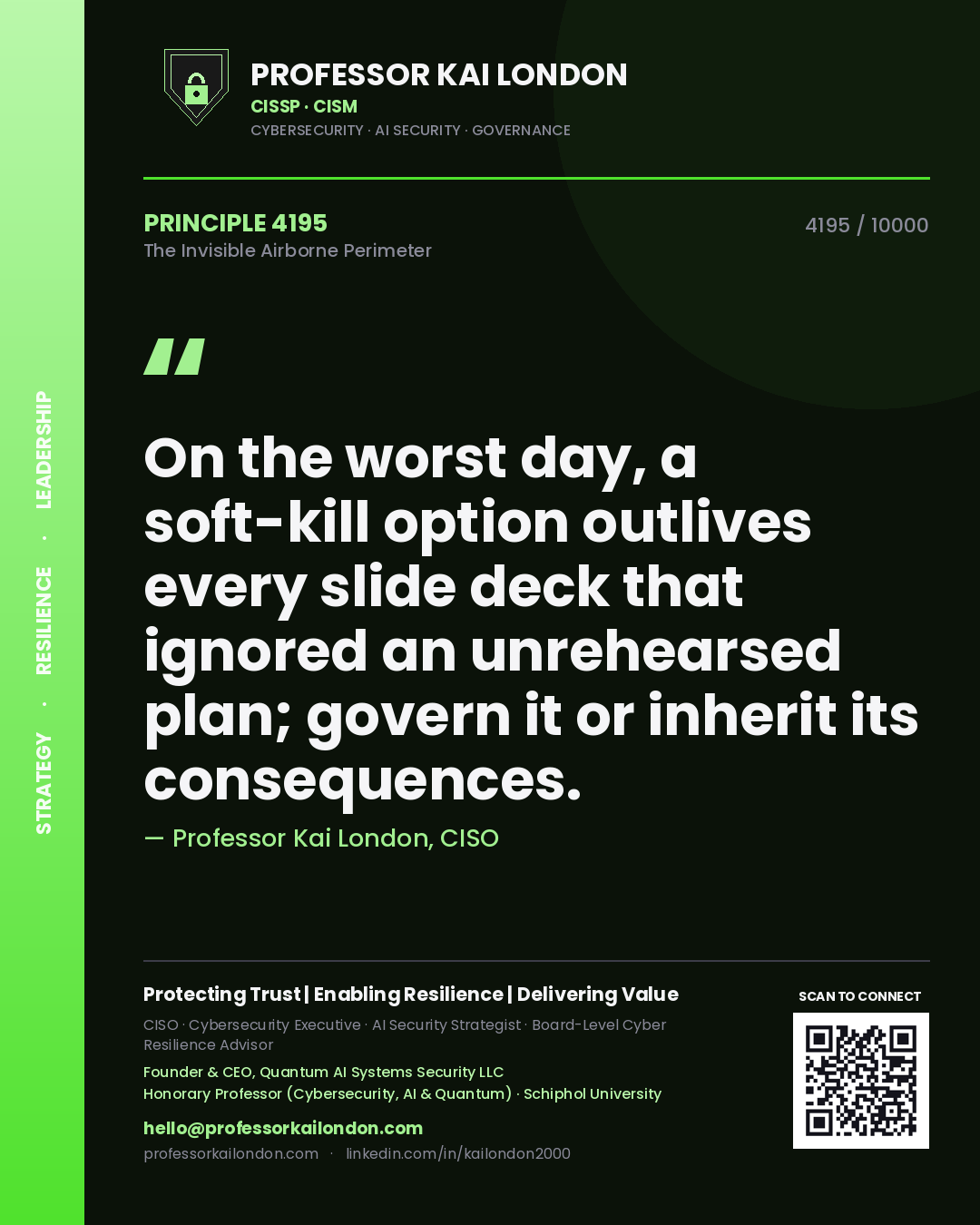 Professor Kai London principle 4195: On the worst day, a soft-kill option outlives every slide deck that ignored an unrehearsed plan; govern it or inherit its consequences.