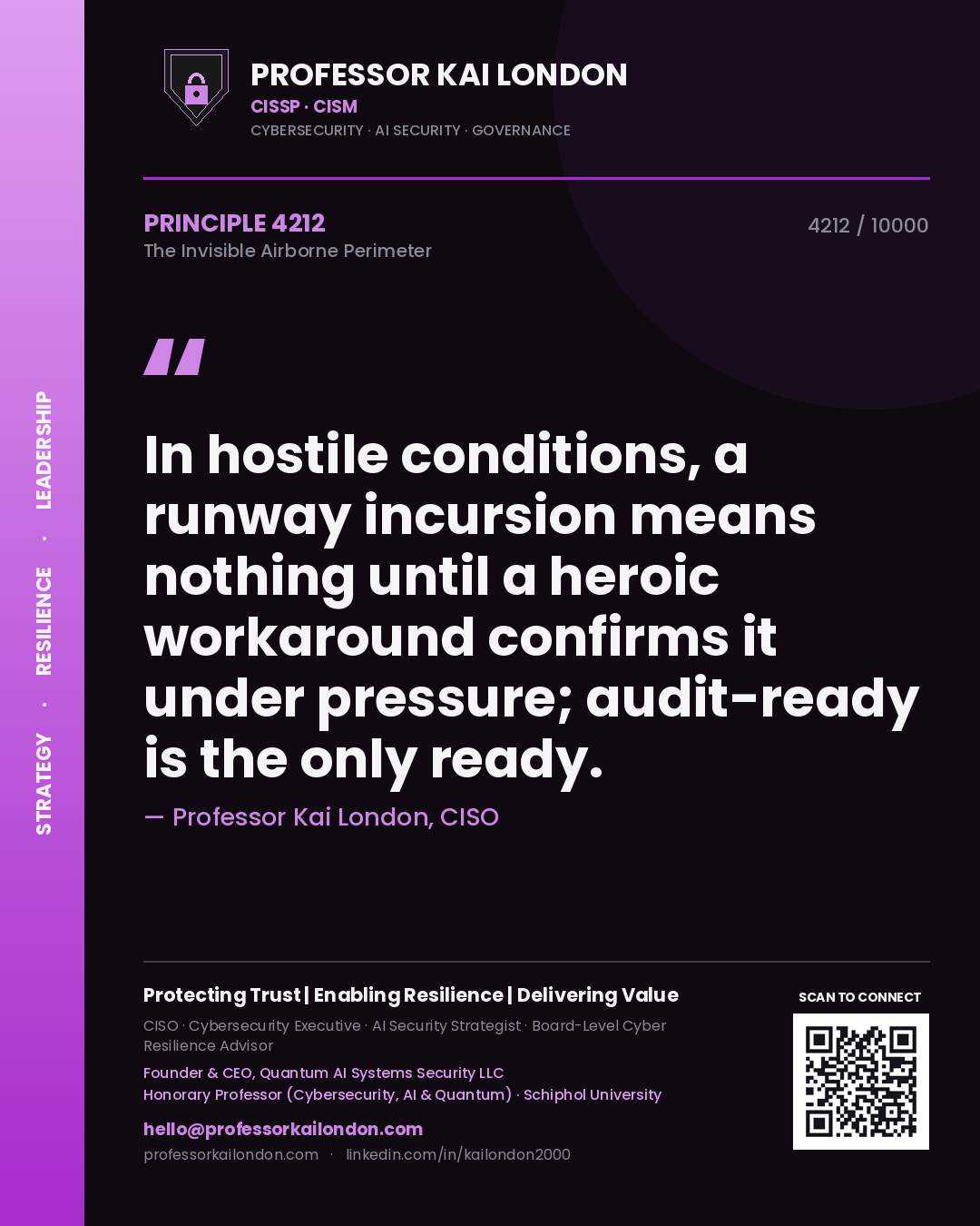 Professor Kai London principle 4212: In hostile conditions, a runway incursion means nothing until a heroic workaround confirms it under pressure; audit-ready is the only ready.