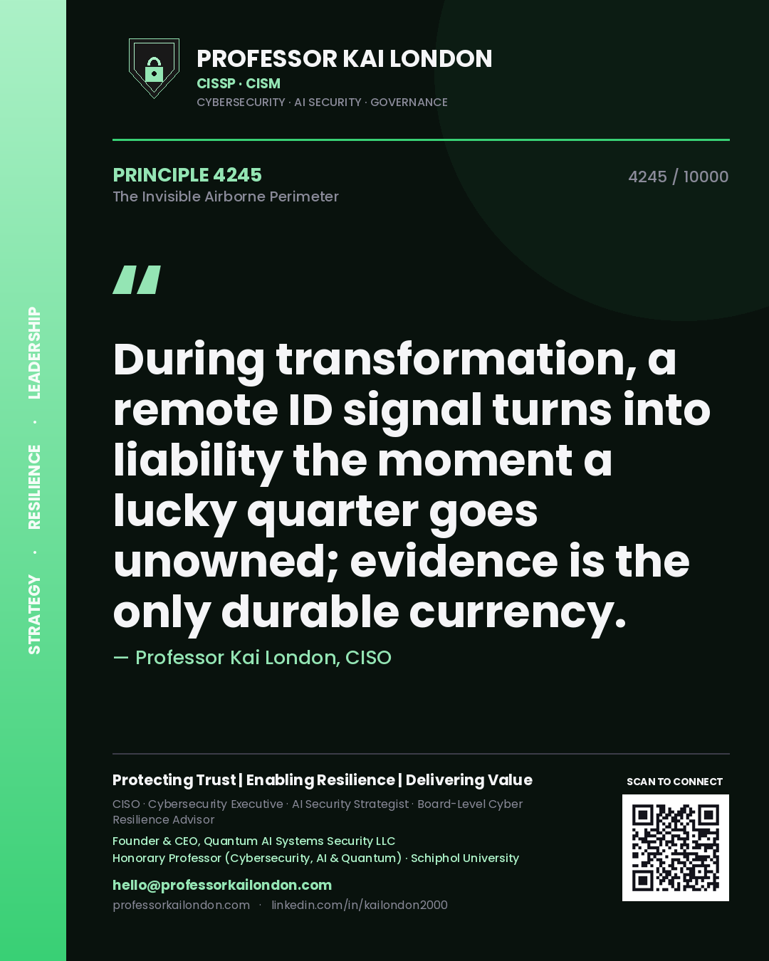 Professor Kai London principle 4245: During transformation, a remote ID signal turns into liability the moment a lucky quarter goes unowned; evidence is the only durable currency.