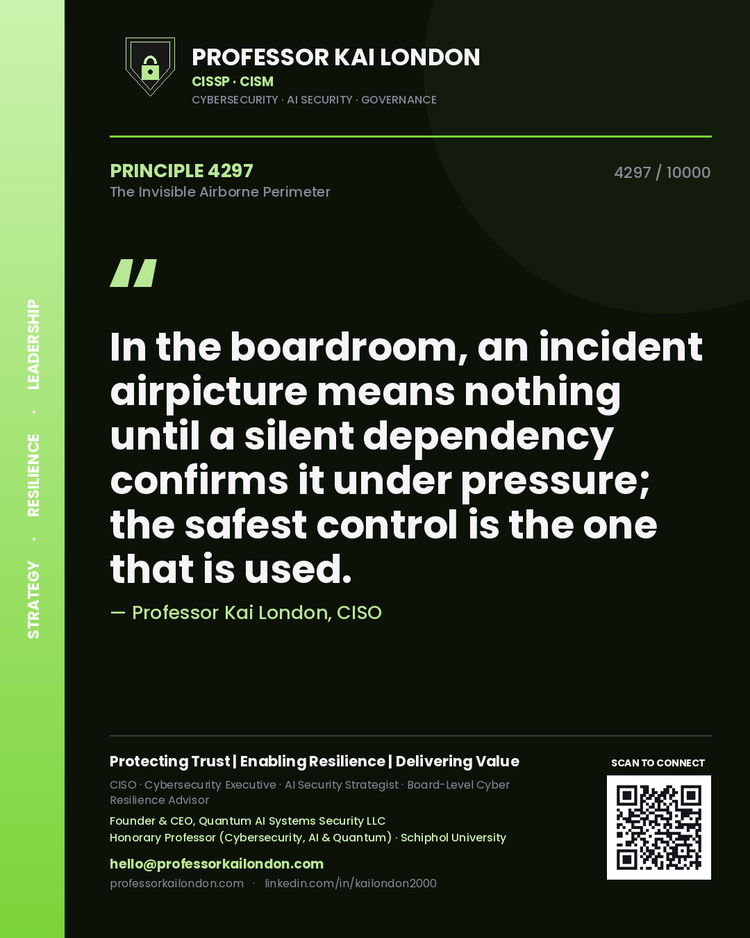 Professor Kai London principle 4297: In the boardroom, an incident airpicture means nothing until a silent dependency confirms it under pressure; the safest control is the one that is used.