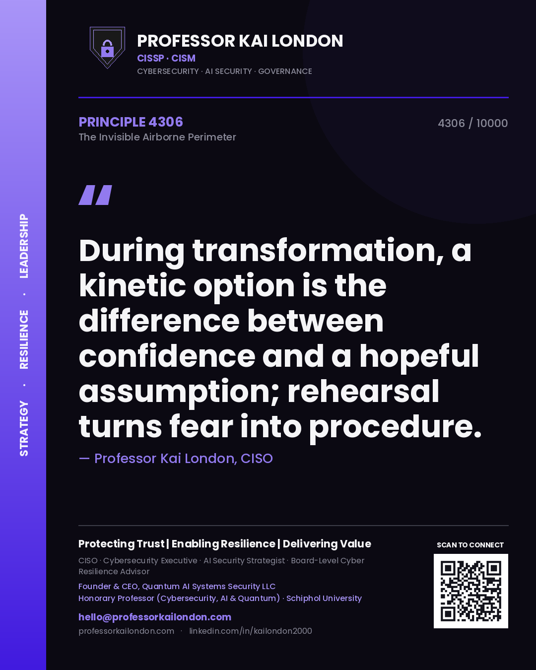 Professor Kai London principle 4306: During transformation, a kinetic option is the difference between confidence and a hopeful assumption; rehearsal turns fear into procedure.