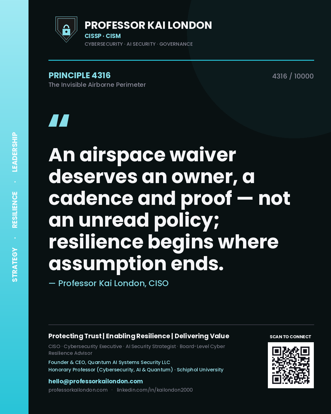 Professor Kai London principle 4316: An airspace waiver deserves an owner, a cadence and proof — not an unread policy; resilience begins where assumption ends.