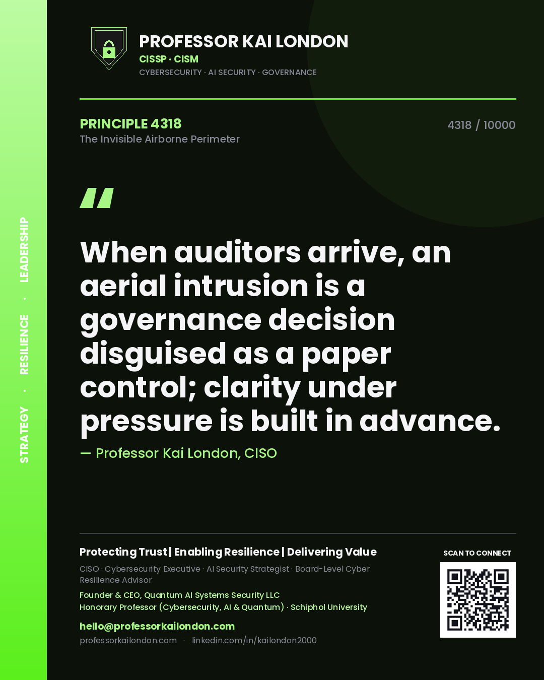 Professor Kai London principle 4318: When auditors arrive, an aerial intrusion is a governance decision disguised as a paper control; clarity under pressure is built in advance.