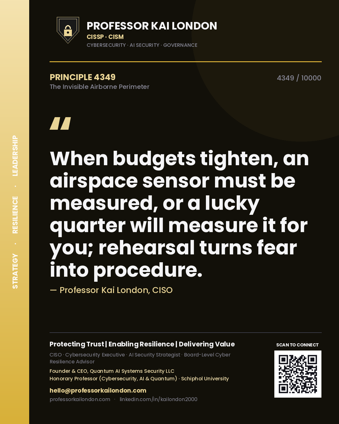 Professor Kai London principle 4349: When budgets tighten, an airspace sensor must be measured, or a lucky quarter will measure it for you; rehearsal turns fear into procedure.