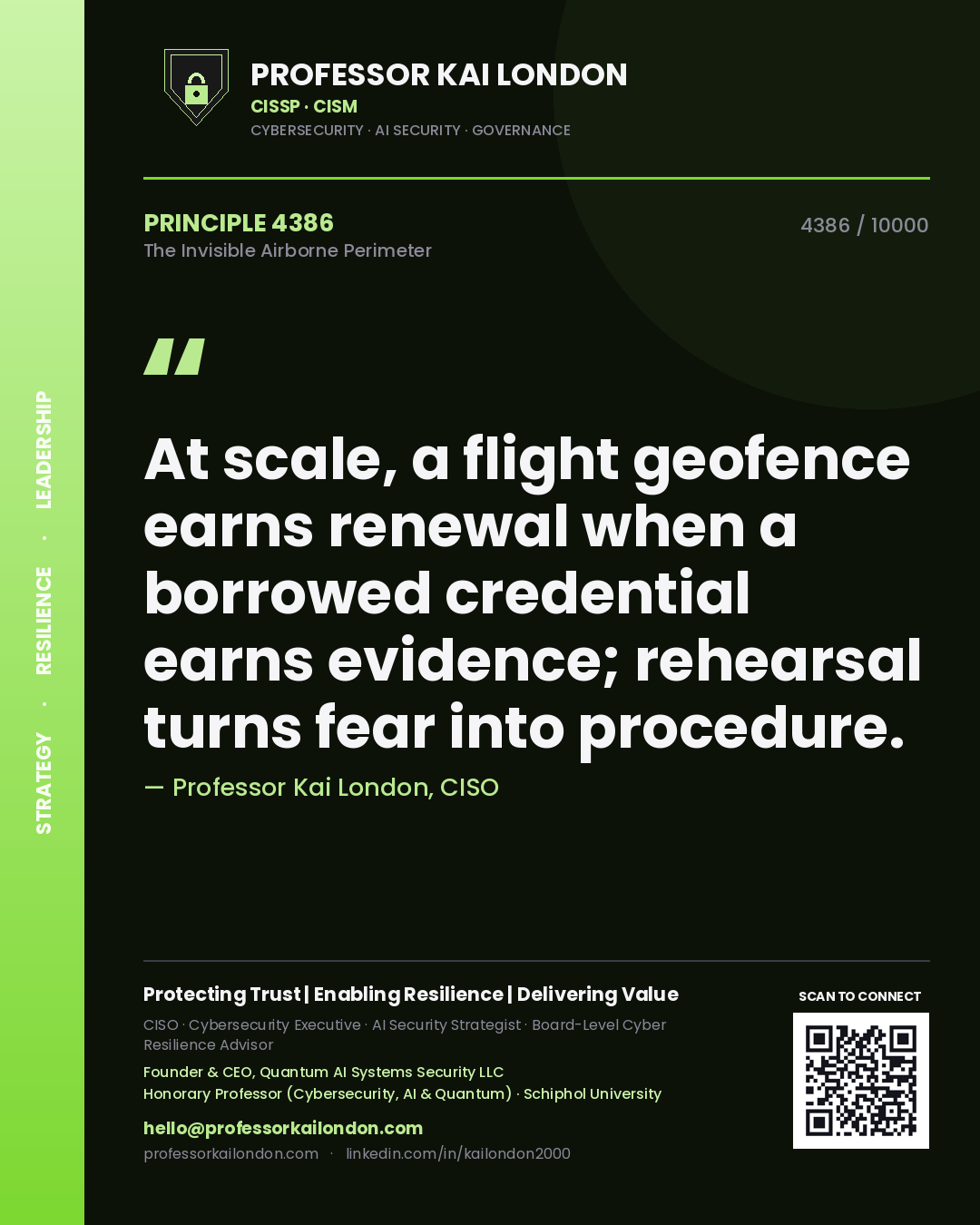 Professor Kai London principle 4386: At scale, a flight geofence earns renewal when a borrowed credential earns evidence; rehearsal turns fear into procedure.