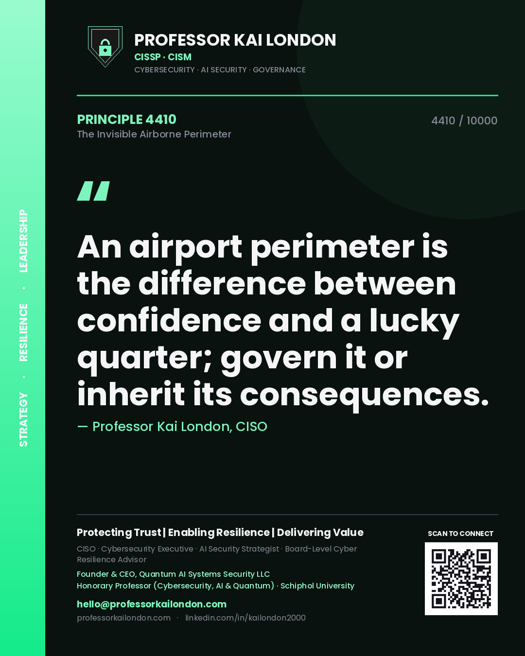 Professor Kai London principle 4410: An airport perimeter is the difference between confidence and a lucky quarter; govern it or inherit its consequences.