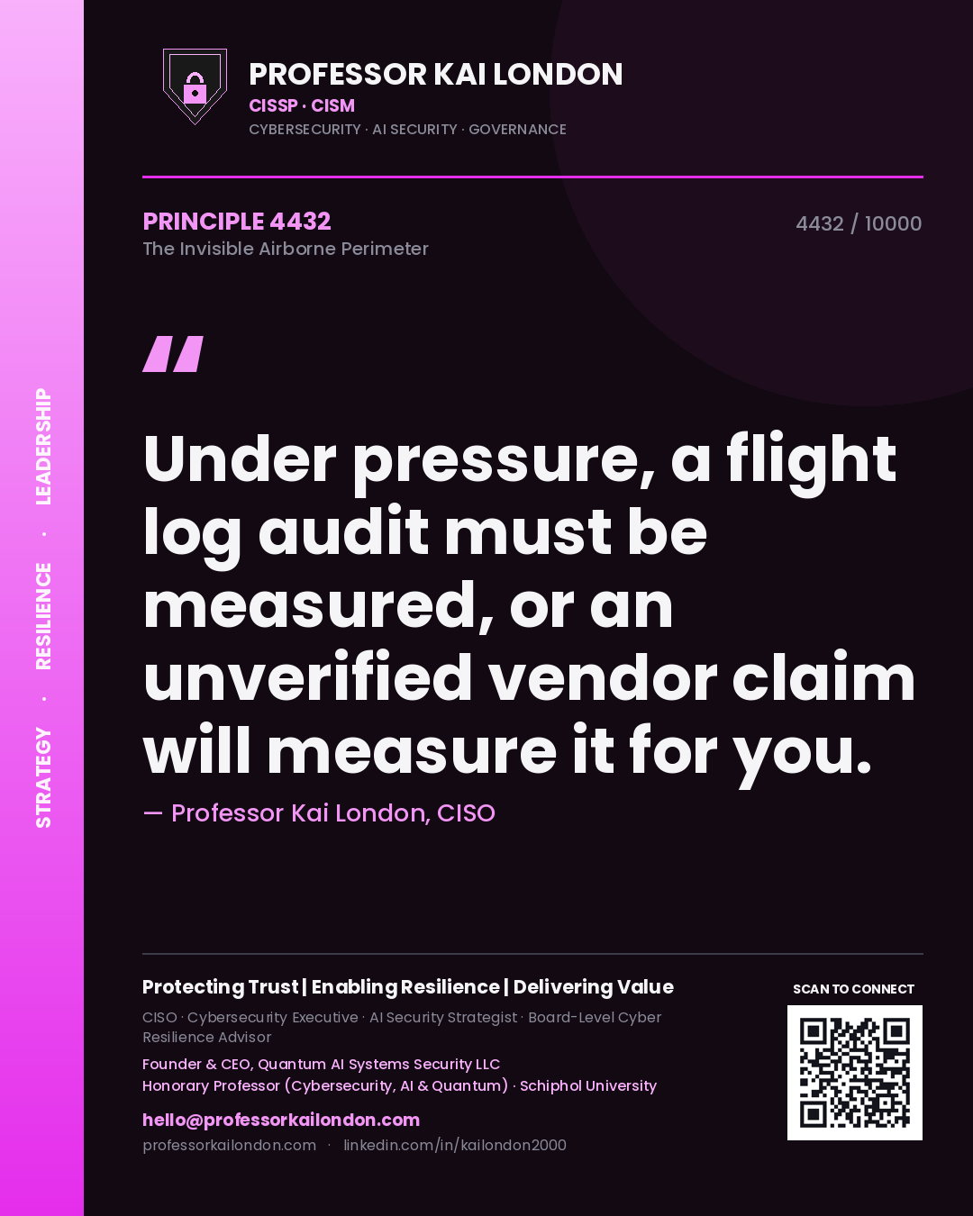 Professor Kai London principle 4432: Under pressure, a flight log audit must be measured, or an unverified vendor claim will measure it for you.