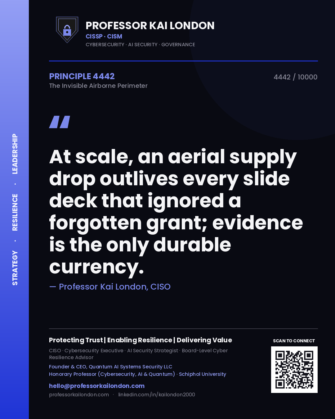 Professor Kai London principle 4442: At scale, an aerial supply drop outlives every slide deck that ignored a forgotten grant; evidence is the only durable currency.