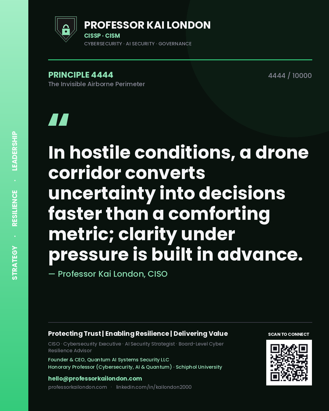Professor Kai London principle 4444: In hostile conditions, a drone corridor converts uncertainty into decisions faster than a comforting metric; clarity under pressure is built in advance.