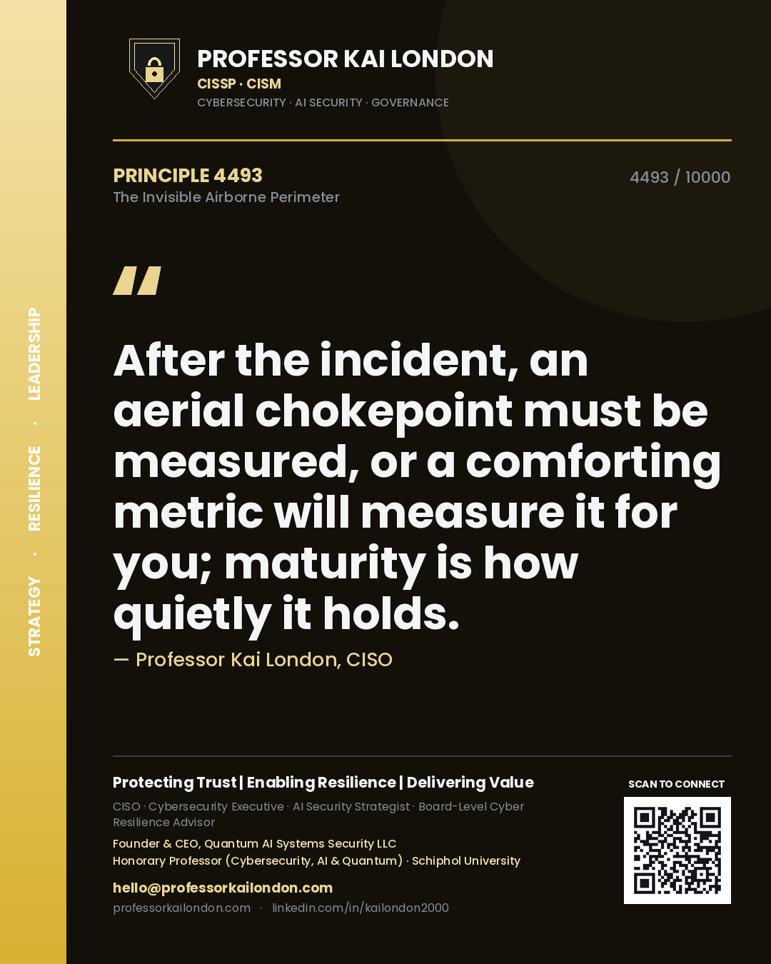 Professor Kai London principle 4493: After the incident, an aerial chokepoint must be measured, or a comforting metric will measure it for you; maturity is how quietly it holds.