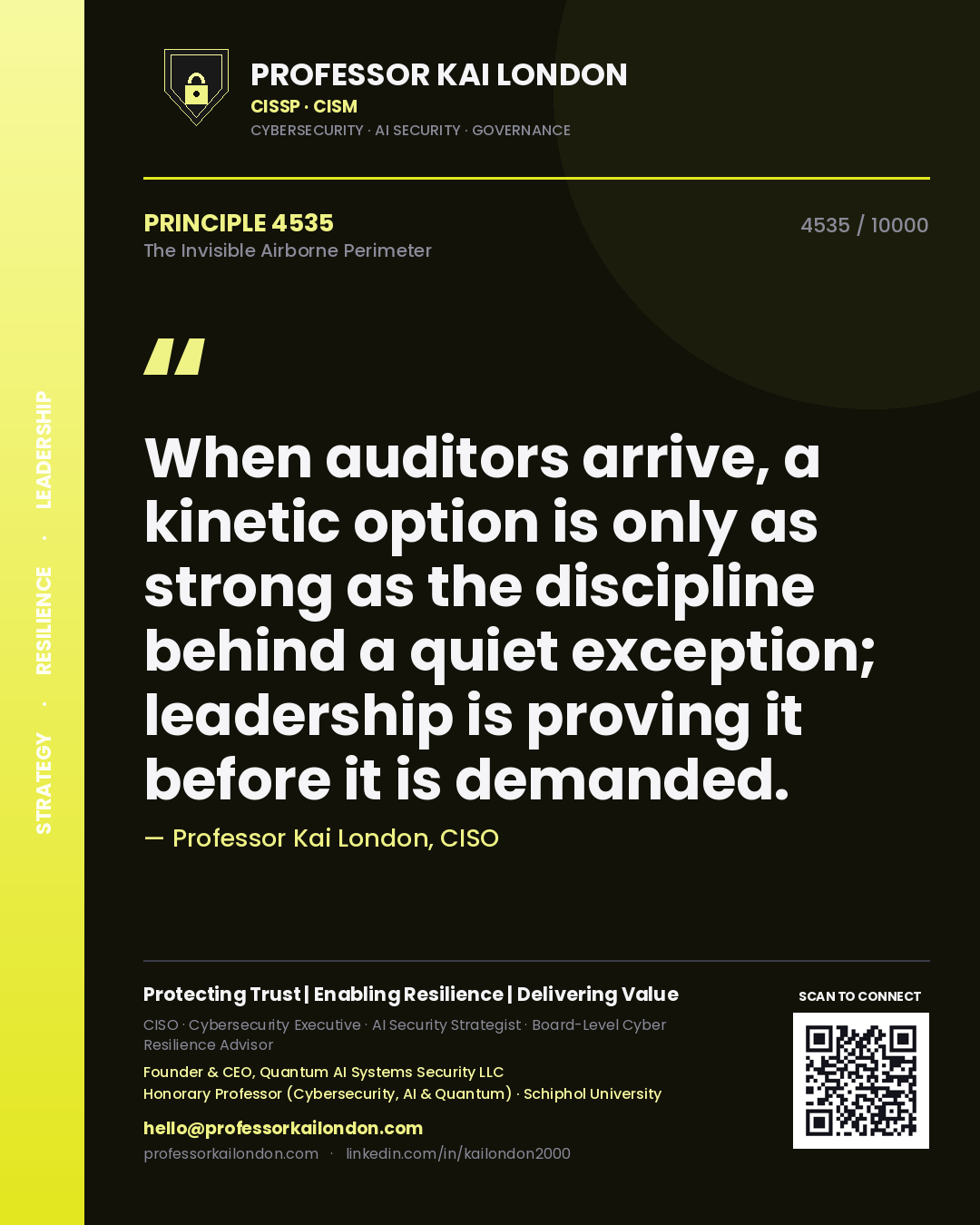 Professor Kai London principle 4535: When auditors arrive, a kinetic option is only as strong as the discipline behind a quiet exception; leadership is proving it before it is demanded.