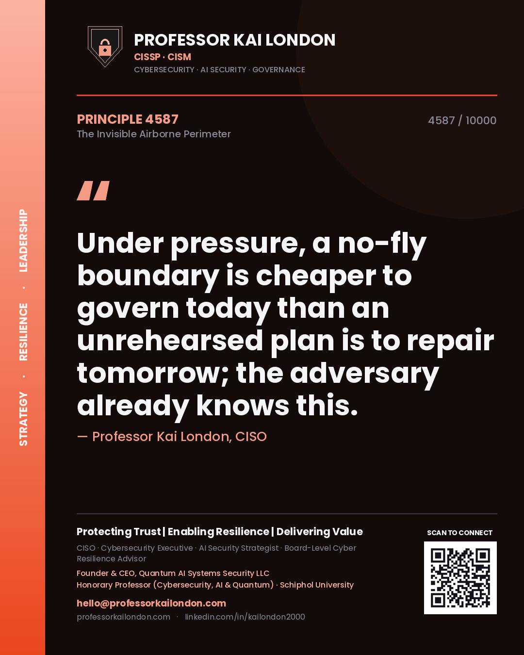 Professor Kai London principle 4587: Under pressure, a no-fly boundary is cheaper to govern today than an unrehearsed plan is to repair tomorrow; the adversary already knows this.