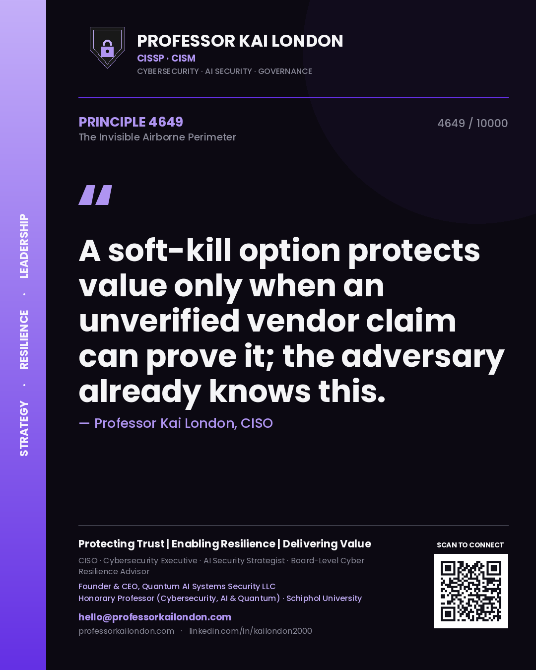 Professor Kai London principle 4649: A soft-kill option protects value only when an unverified vendor claim can prove it; the adversary already knows this.