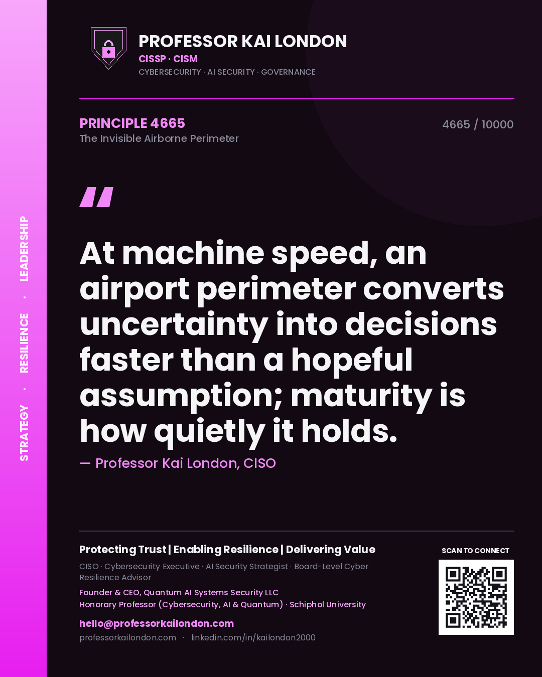 Professor Kai London principle 4665: At machine speed, an airport perimeter converts uncertainty into decisions faster than a hopeful assumption; maturity is how quietly it holds.