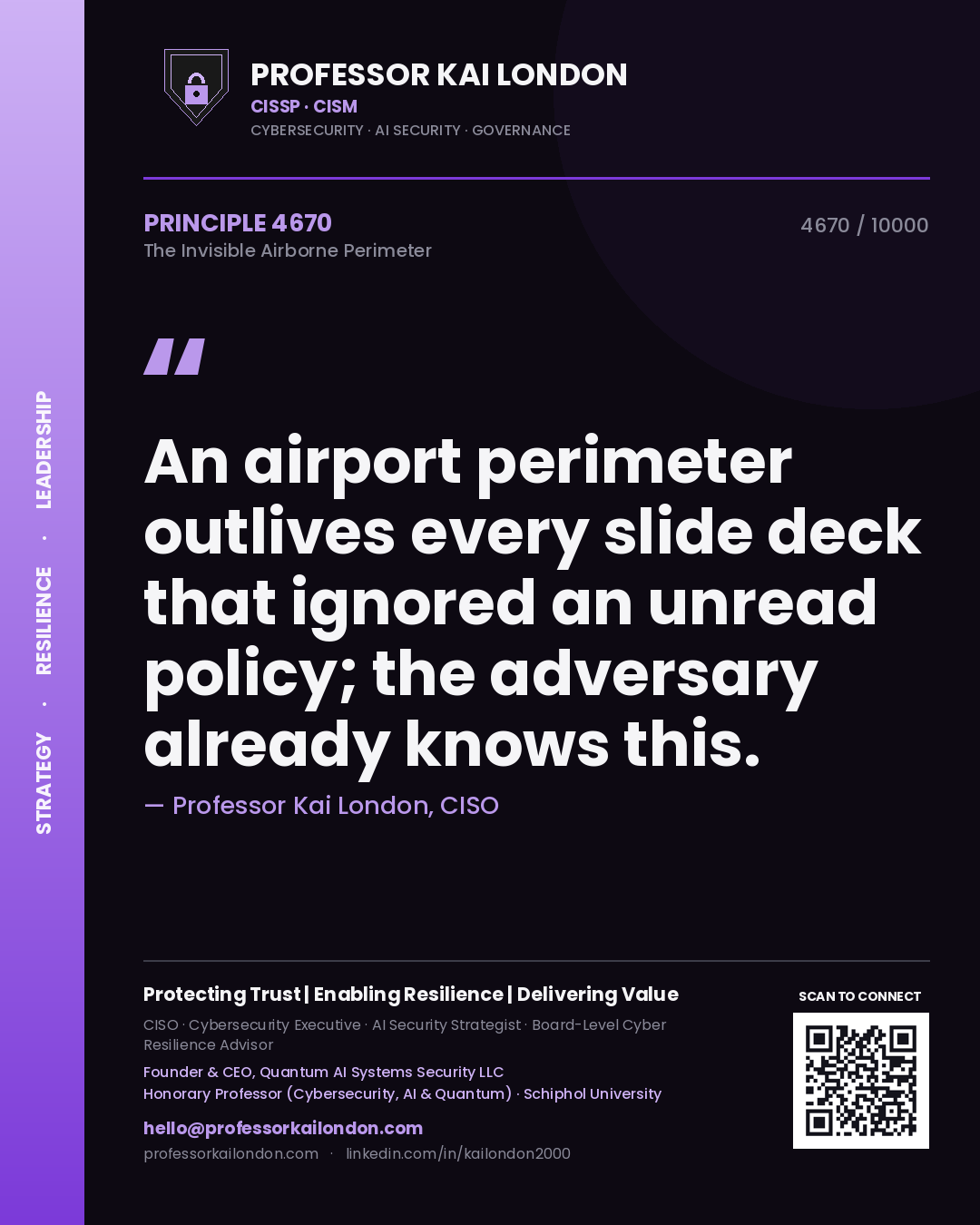 Professor Kai London principle 4670: An airport perimeter outlives every slide deck that ignored an unread policy; the adversary already knows this.