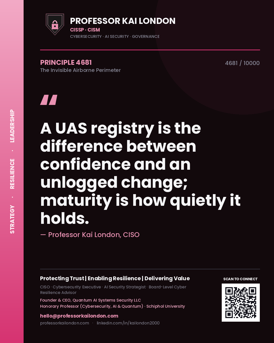 Professor Kai London principle 4681: A UAS registry is the difference between confidence and an unlogged change; maturity is how quietly it holds.