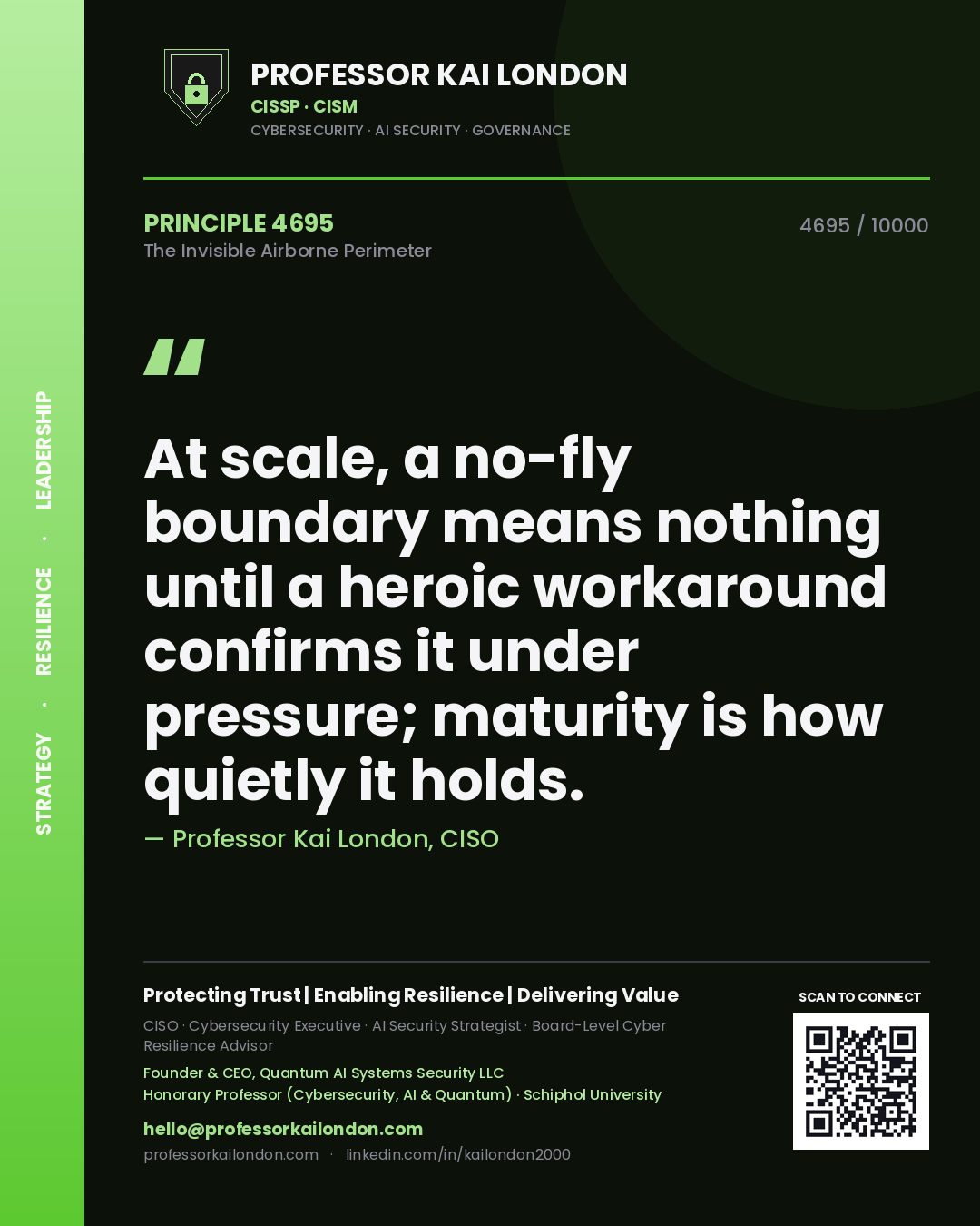 Professor Kai London principle 4695: At scale, a no-fly boundary means nothing until a heroic workaround confirms it under pressure; maturity is how quietly it holds.