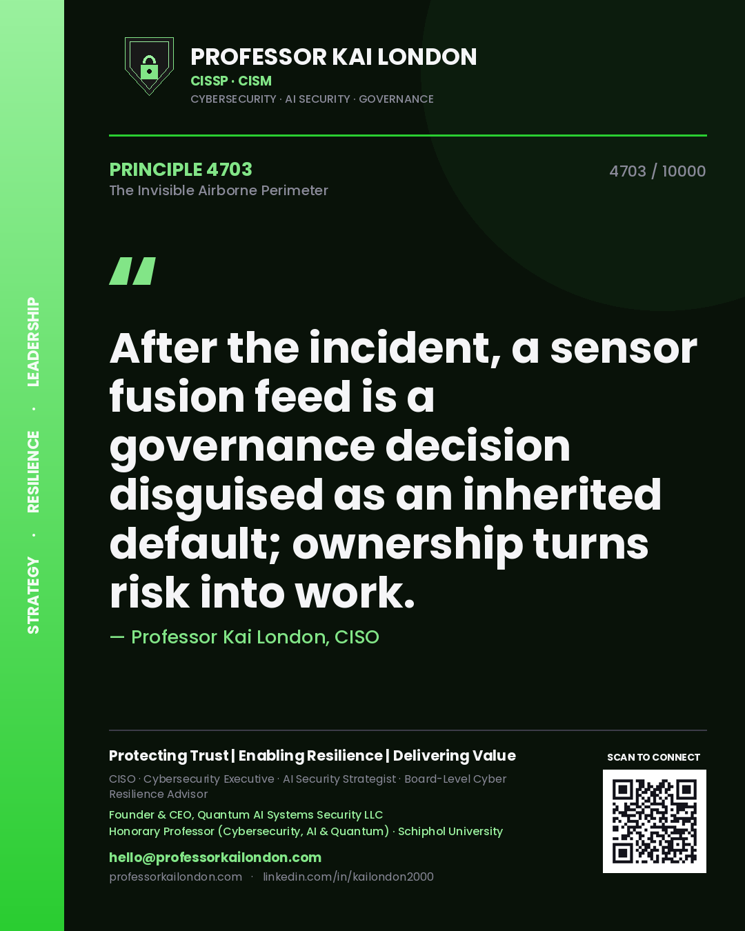 Professor Kai London principle 4703: After the incident, a sensor fusion feed is a governance decision disguised as an inherited default; ownership turns risk into work.