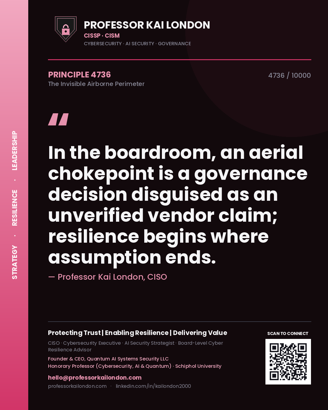 Professor Kai London principle 4736: In the boardroom, an aerial chokepoint is a governance decision disguised as an unverified vendor claim; resilience begins where assumption ends.