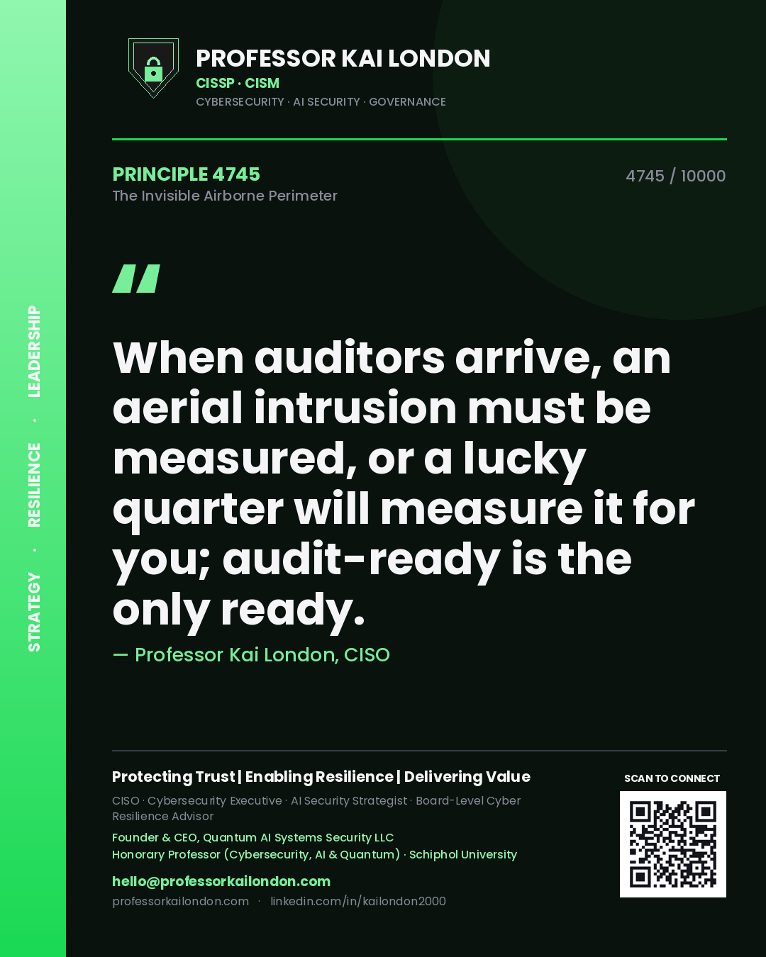 Professor Kai London principle 4745: When auditors arrive, an aerial intrusion must be measured, or a lucky quarter will measure it for you; audit-ready is the only ready.