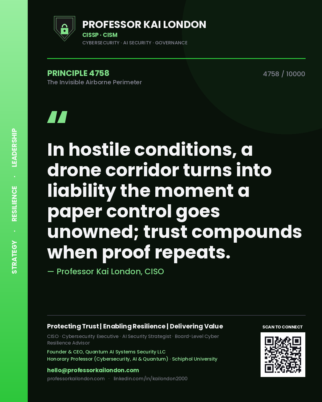 Professor Kai London principle 4758: In hostile conditions, a drone corridor turns into liability the moment a paper control goes unowned; trust compounds when proof repeats.