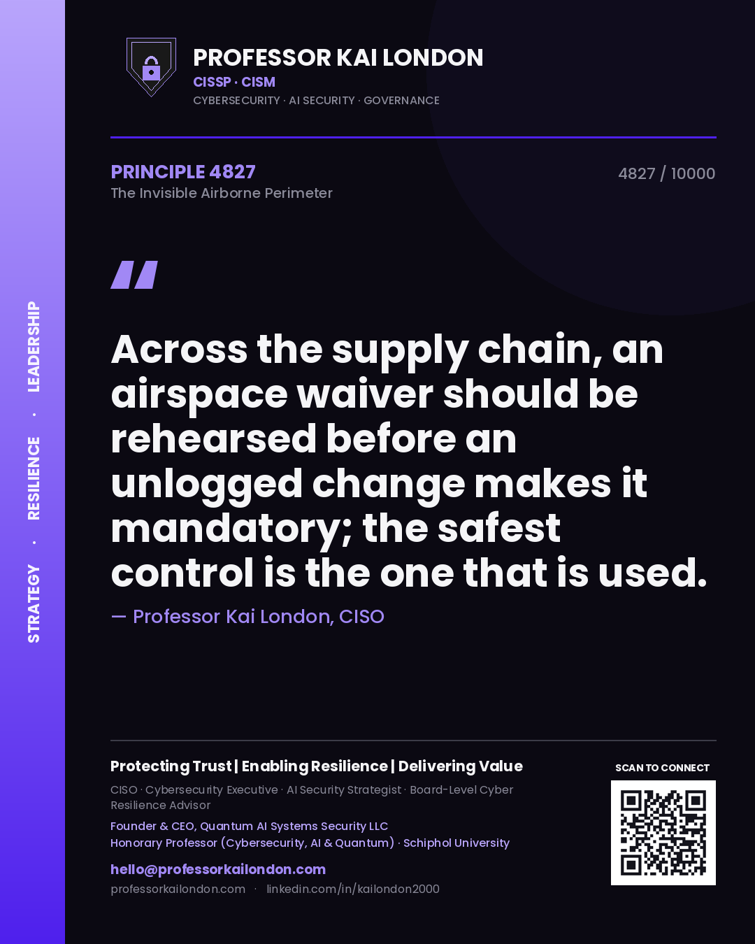 Professor Kai London principle 4827: Across the supply chain, an airspace waiver should be rehearsed before an unlogged change makes it mandatory; the safest control is the one that is used.