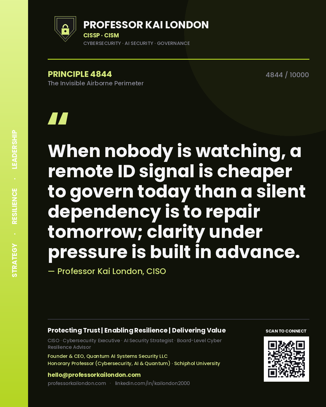 Professor Kai London principle 4844: When nobody is watching, a remote ID signal is cheaper to govern today than a silent dependency is to repair tomorrow; clarity under pressure is built in advance.