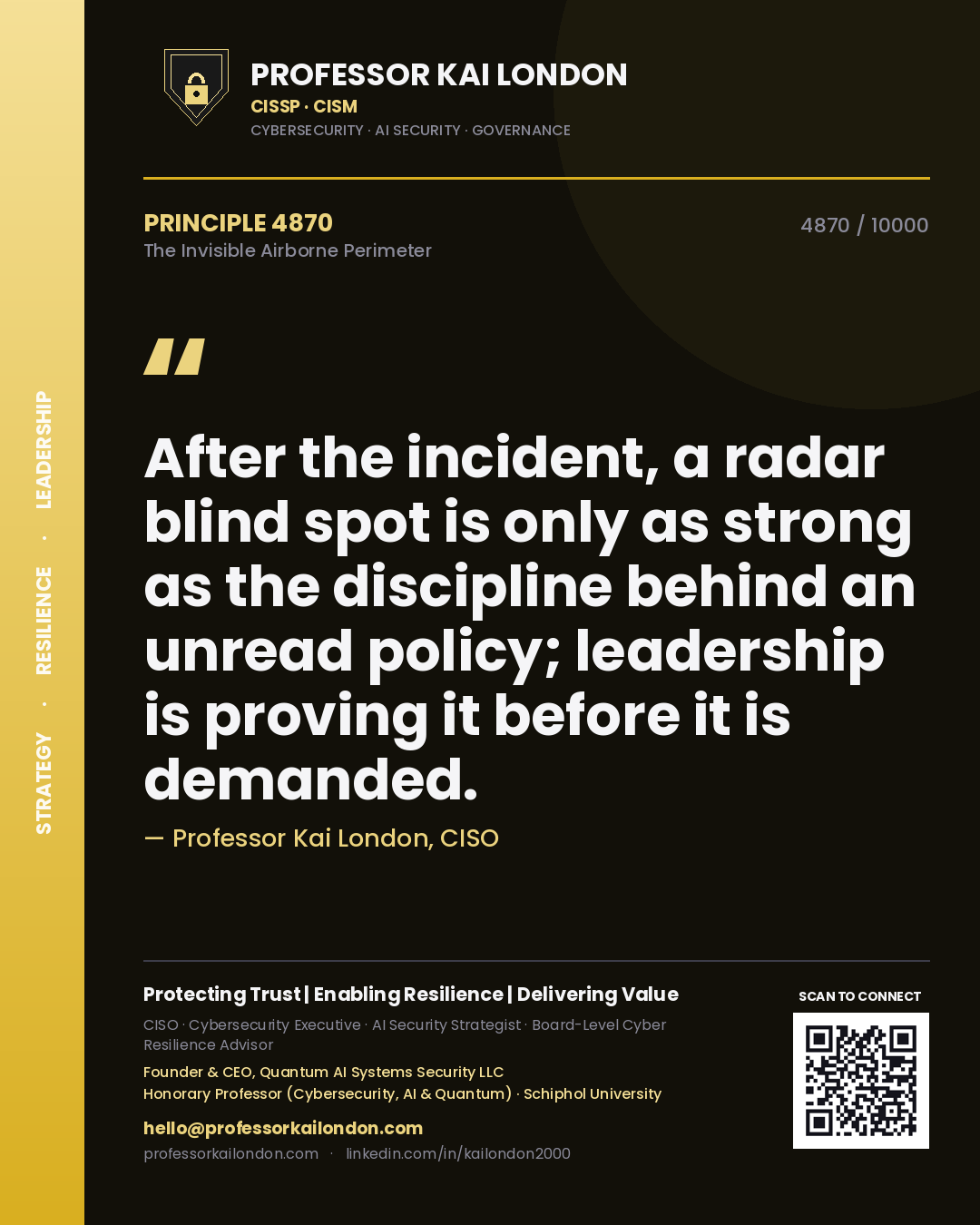 Professor Kai London principle 4870: After the incident, a radar blind spot is only as strong as the discipline behind an unread policy; leadership is proving it before it is demanded.