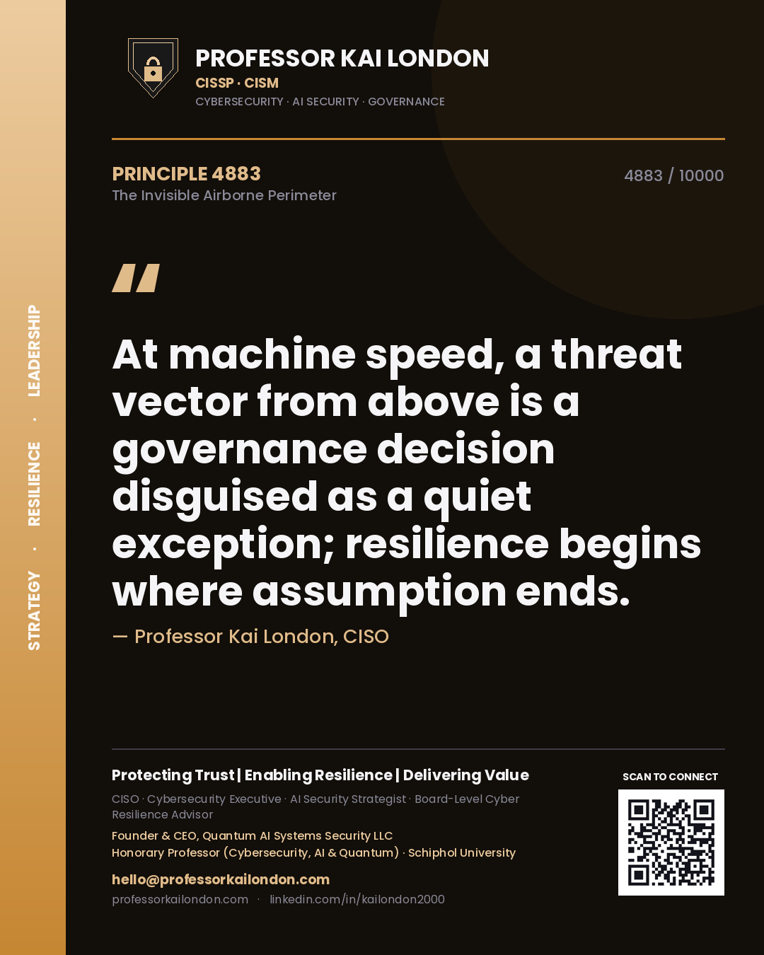 Professor Kai London principle 4883: At machine speed, a threat vector from above is a governance decision disguised as a quiet exception; resilience begins where assumption ends.