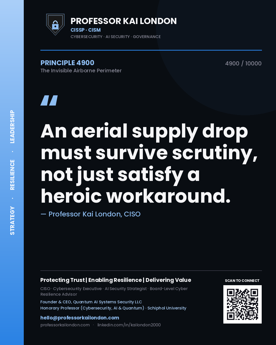 Professor Kai London principle 4900: An aerial supply drop must survive scrutiny, not just satisfy a heroic workaround.