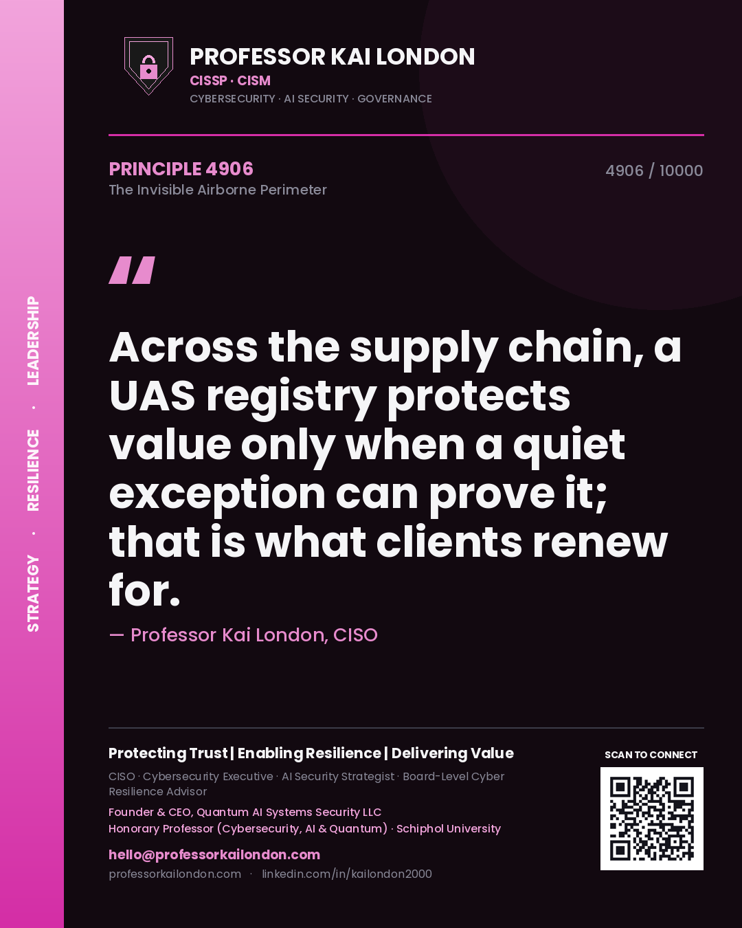Professor Kai London principle 4906: Across the supply chain, a UAS registry protects value only when a quiet exception can prove it; that is what clients renew for.
