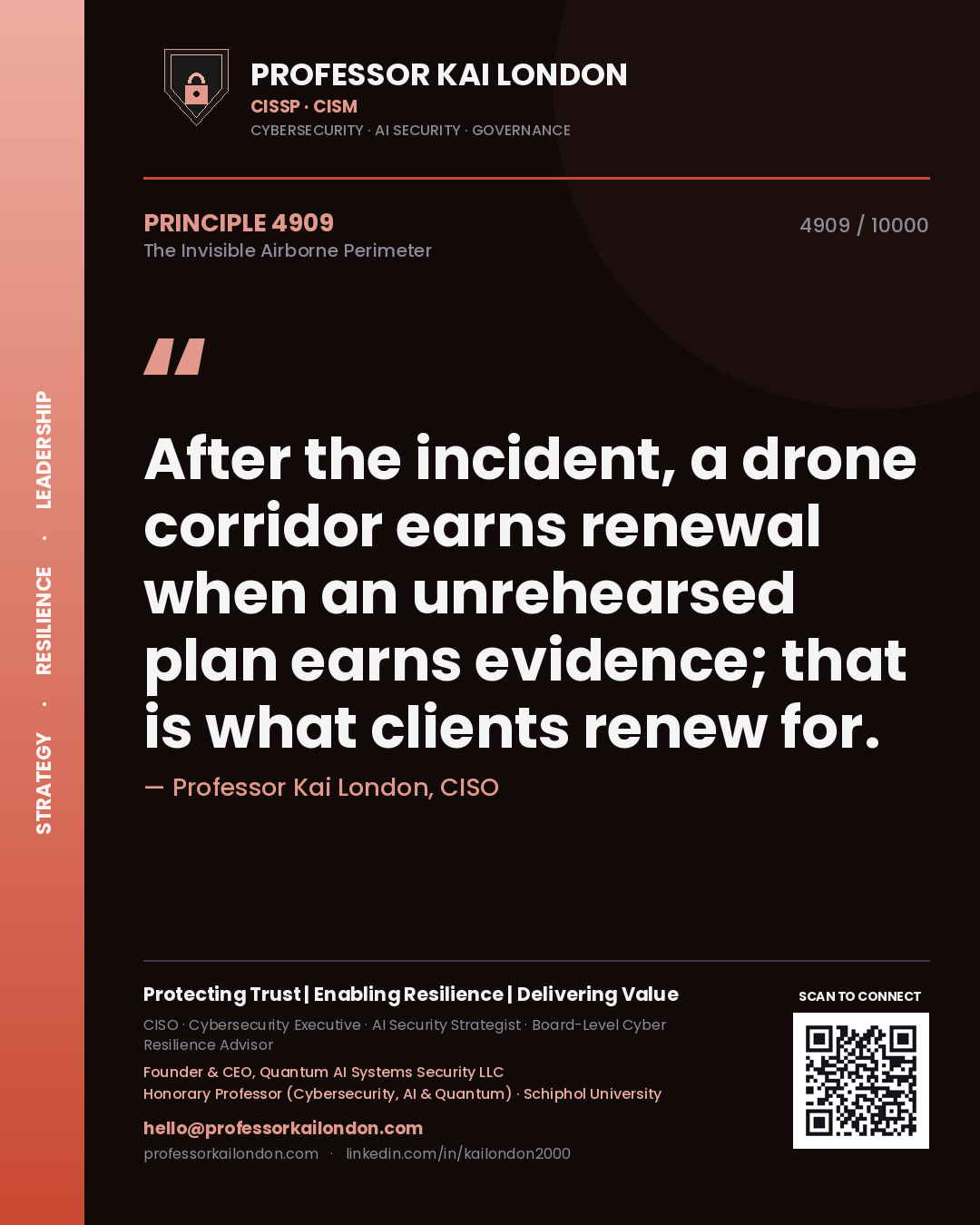 Professor Kai London principle 4909: After the incident, a drone corridor earns renewal when an unrehearsed plan earns evidence; that is what clients renew for.