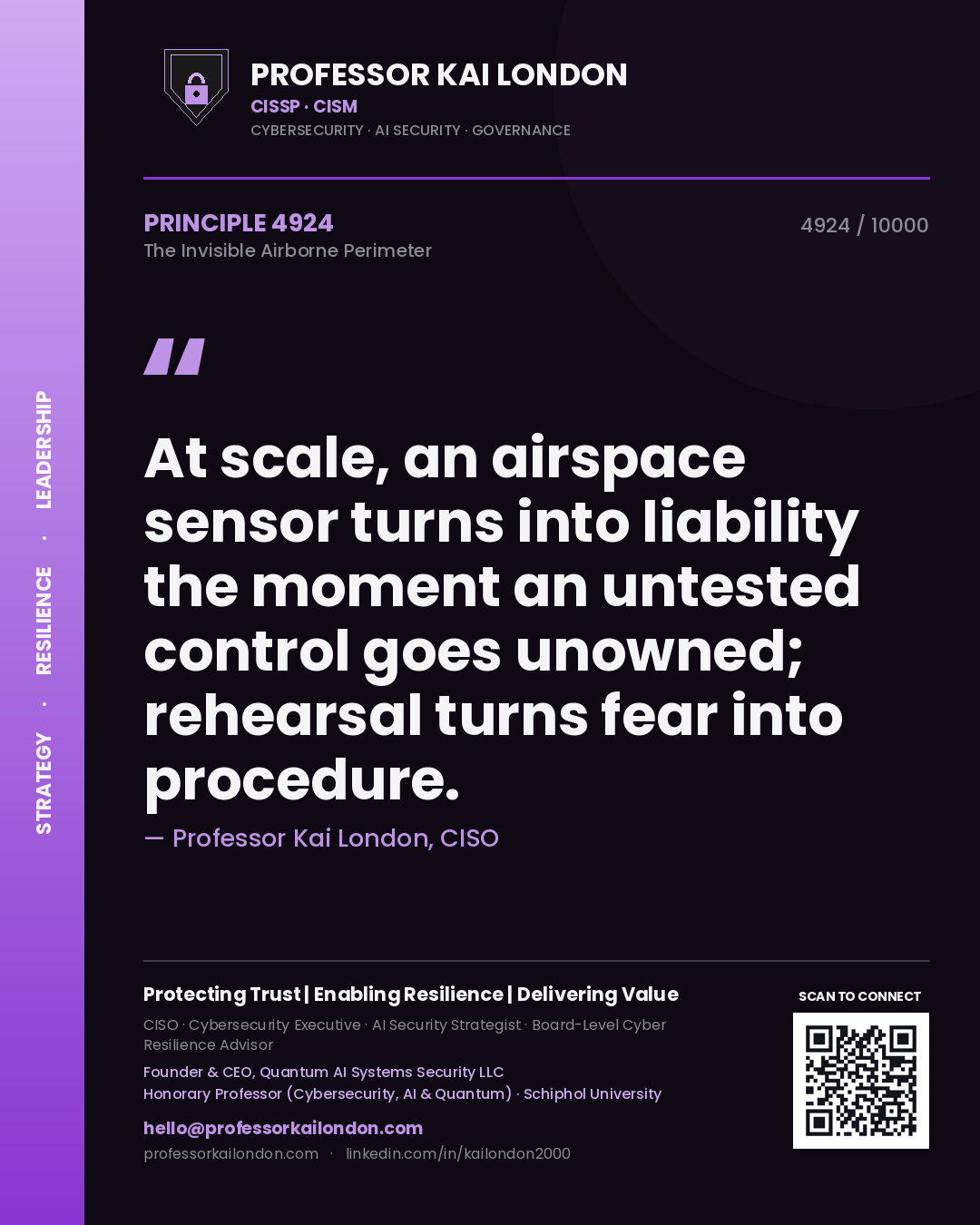 Professor Kai London principle 4924: At scale, an airspace sensor turns into liability the moment an untested control goes unowned; rehearsal turns fear into procedure.