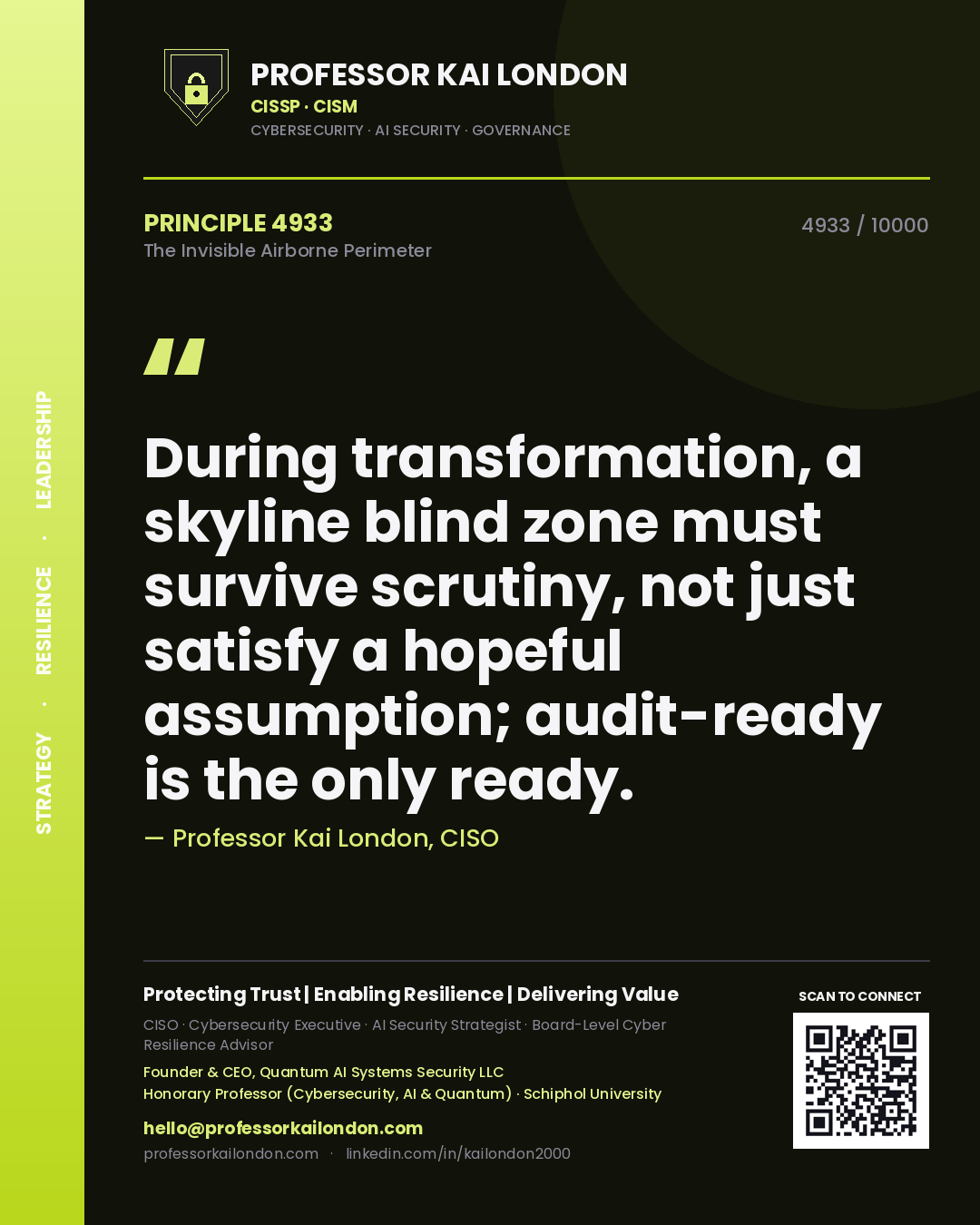 Professor Kai London principle 4933: During transformation, a skyline blind zone must survive scrutiny, not just satisfy a hopeful assumption; audit-ready is the only ready.