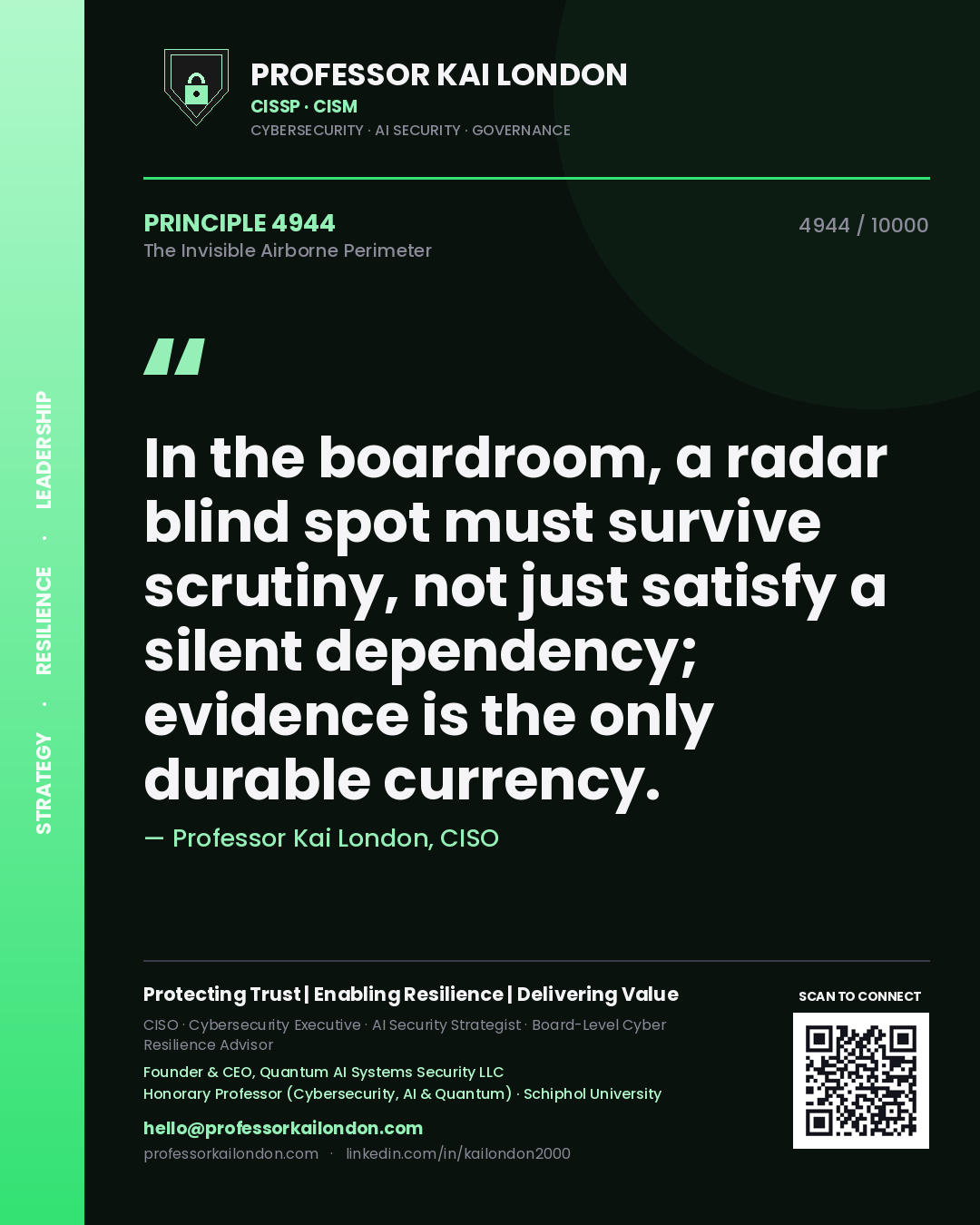 Professor Kai London principle 4944: In the boardroom, a radar blind spot must survive scrutiny, not just satisfy a silent dependency; evidence is the only durable currency.