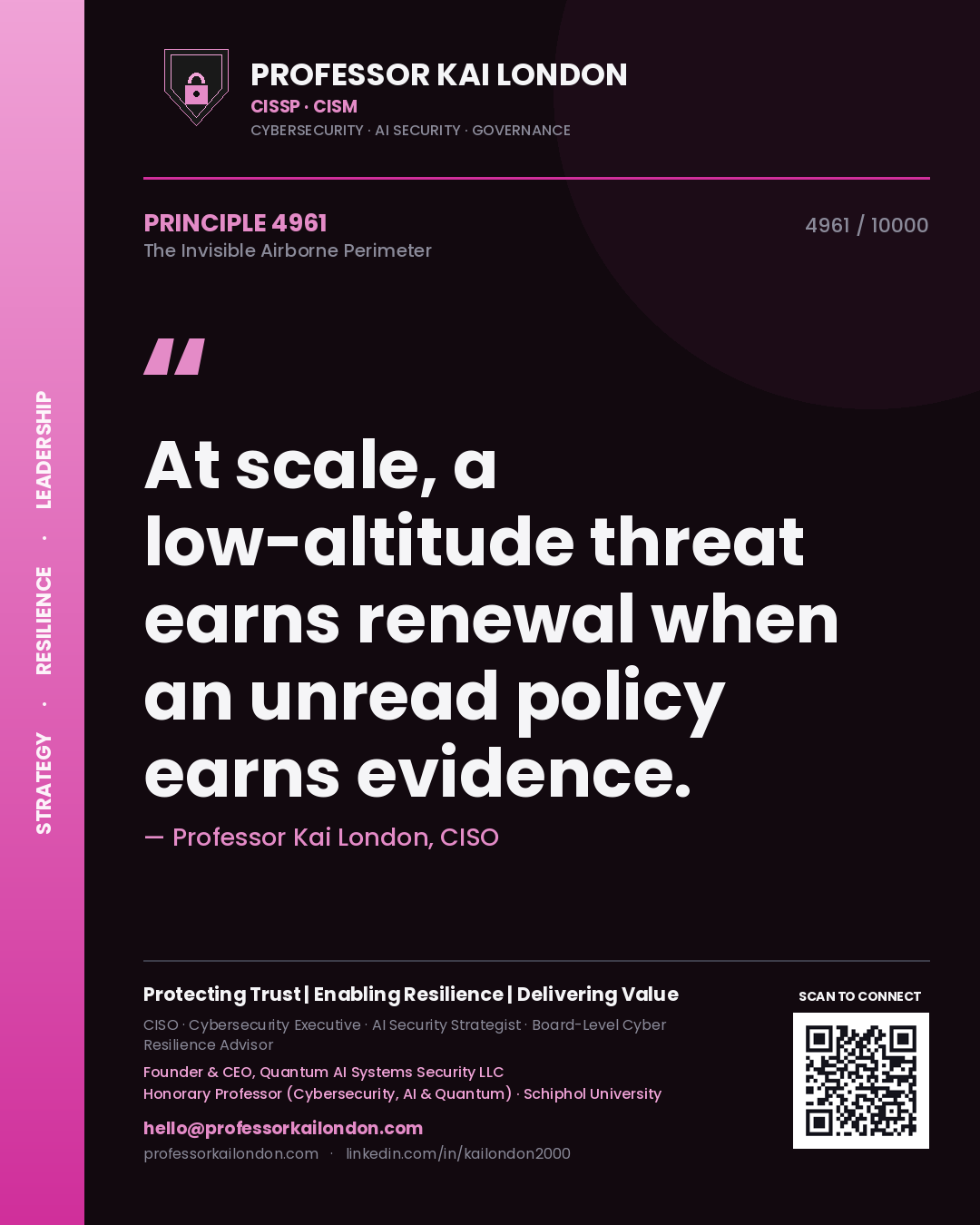 Professor Kai London principle 4961: At scale, a low-altitude threat earns renewal when an unread policy earns evidence.