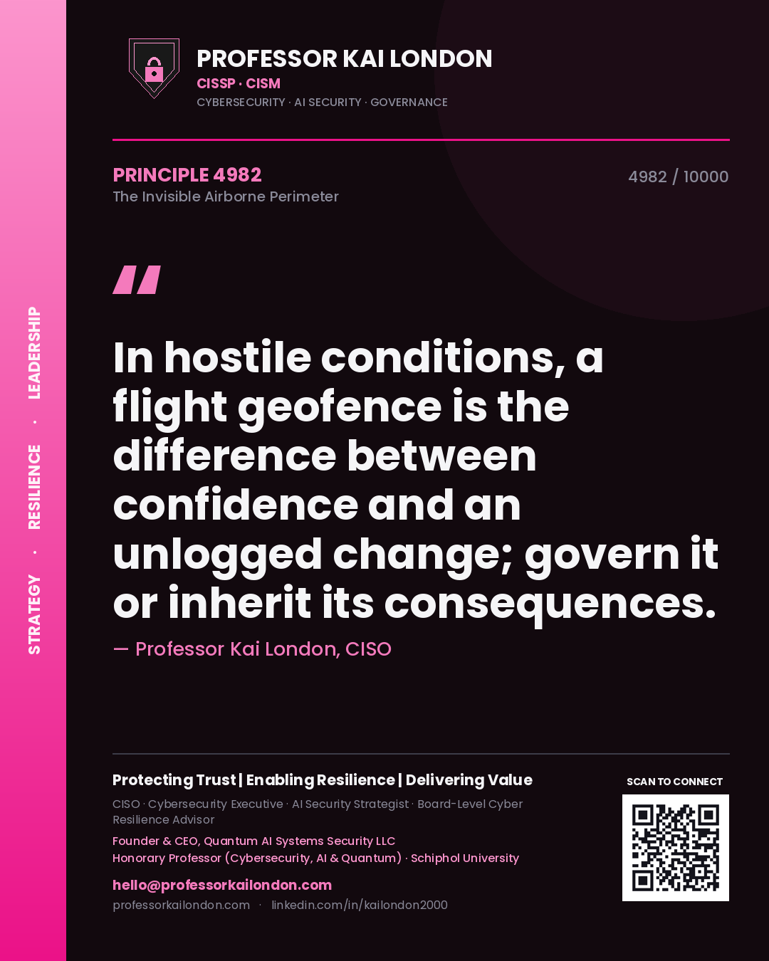 Professor Kai London principle 4982: In hostile conditions, a flight geofence is the difference between confidence and an unlogged change; govern it or inherit its consequences.