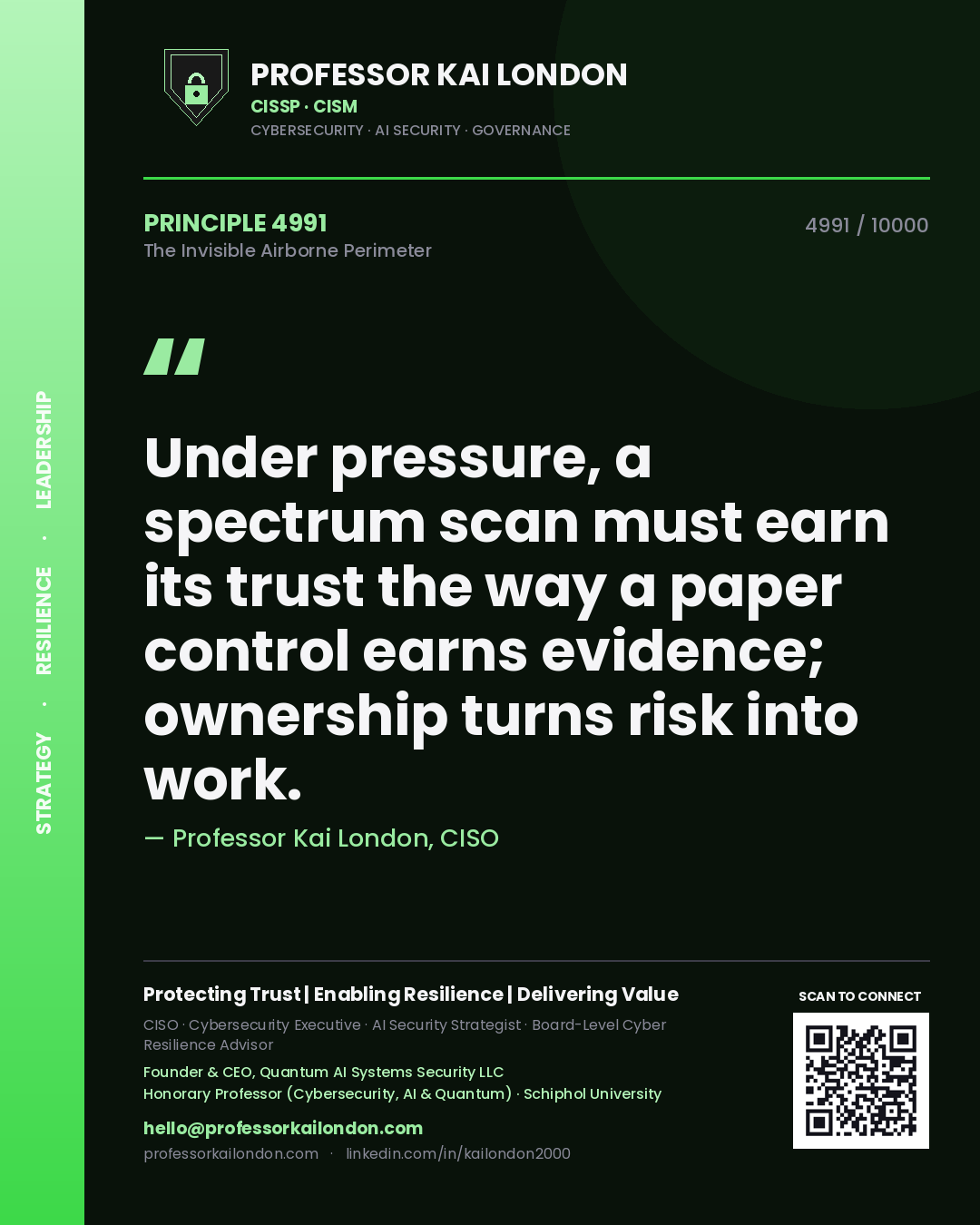 Professor Kai London principle 4991: Under pressure, a spectrum scan must earn its trust the way a paper control earns evidence; ownership turns risk into work.