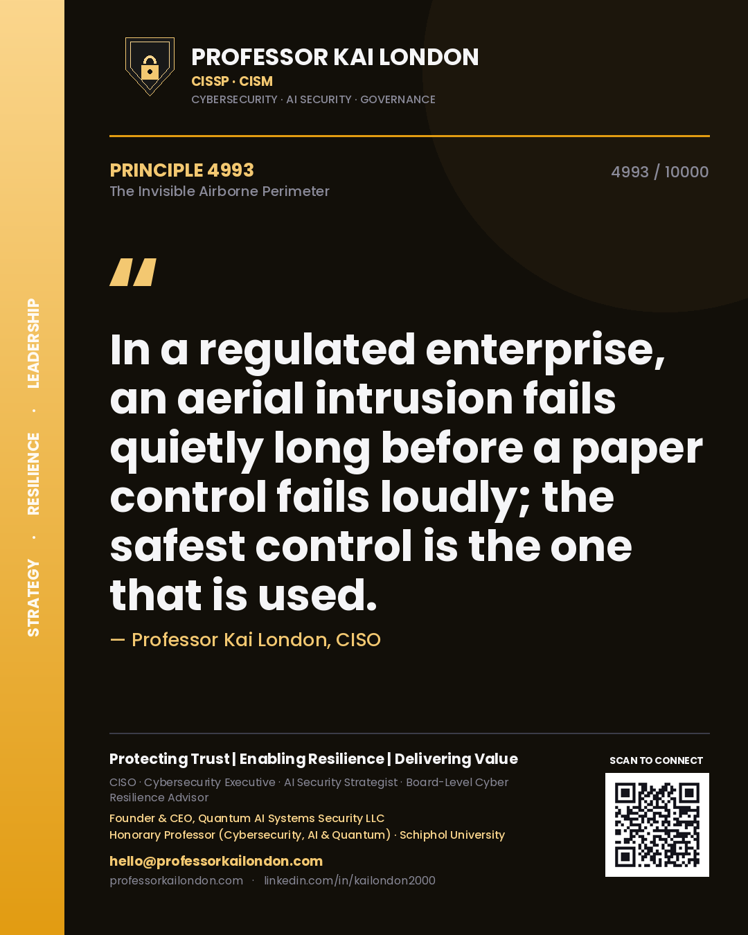 Professor Kai London principle 4993: In a regulated enterprise, an aerial intrusion fails quietly long before a paper control fails loudly; the safest control is the one that is used.